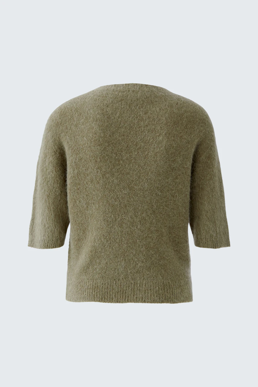 Bequemer Damen-Pullover in Olivgrün mit kurzen Ärmeln, ideal für lässige Outfits.