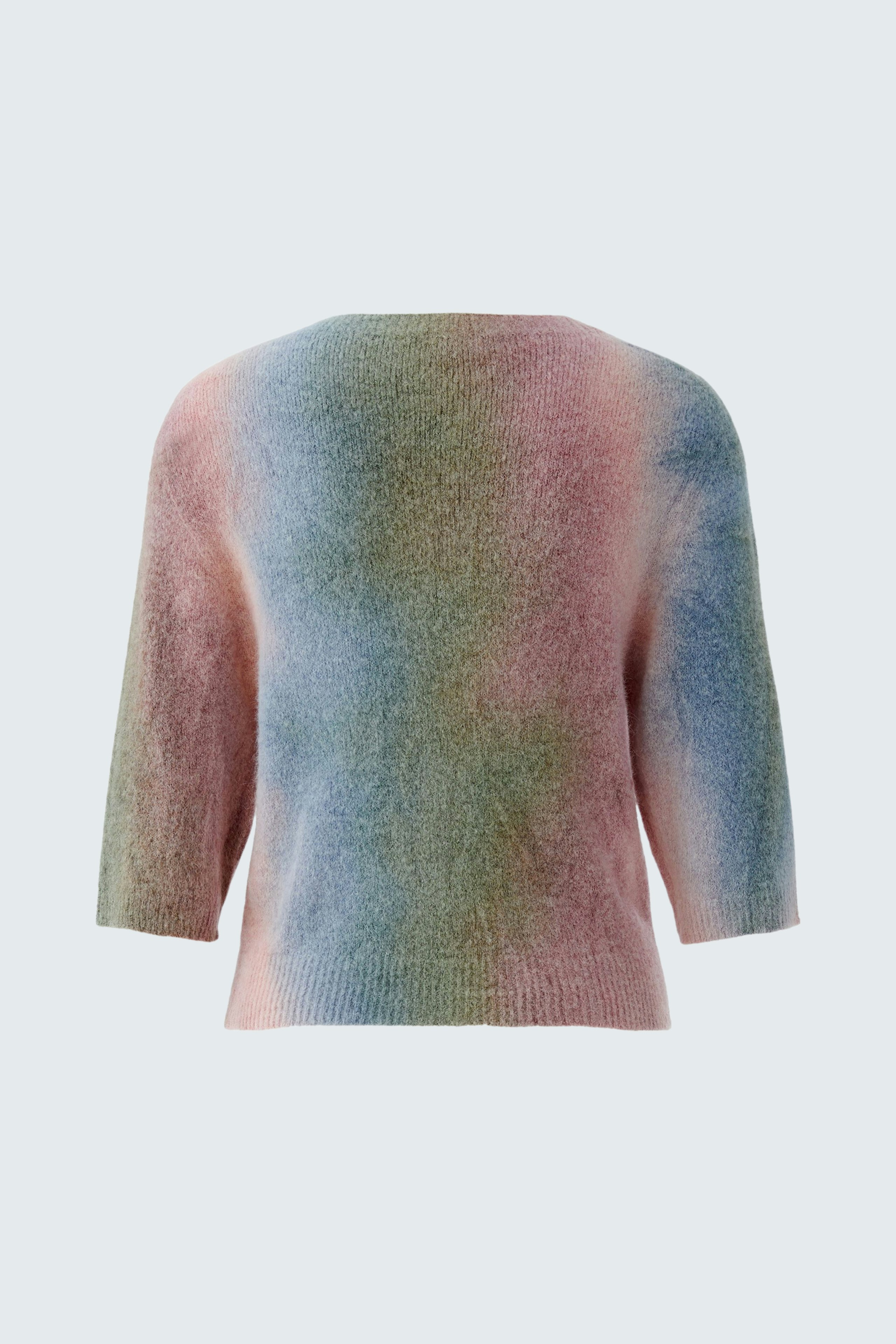 Colorful women's pullover with a relaxed fit and short sleeves, showcasing a blend of pastel hues.