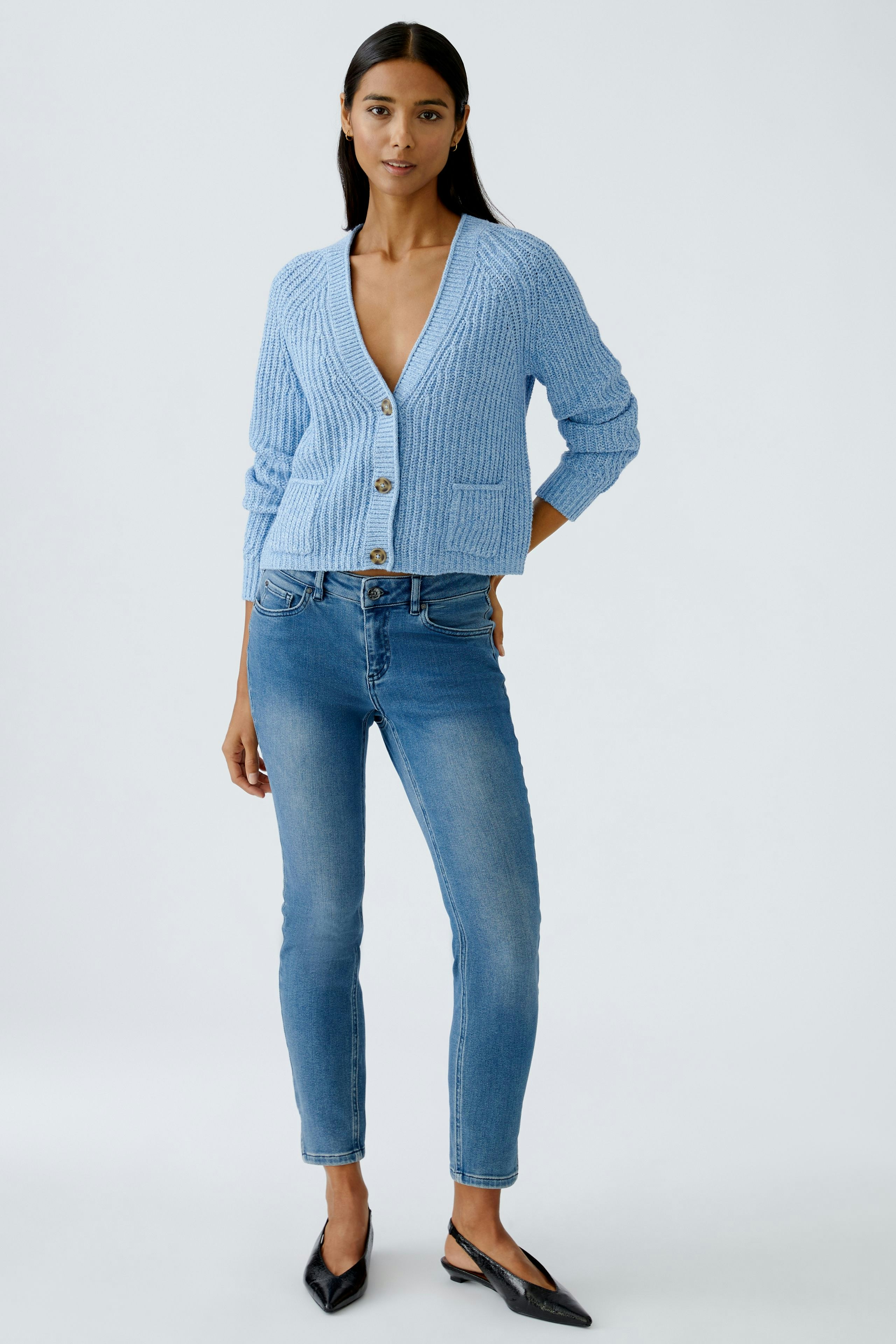 LAFONYA Knit jacket - light blue white