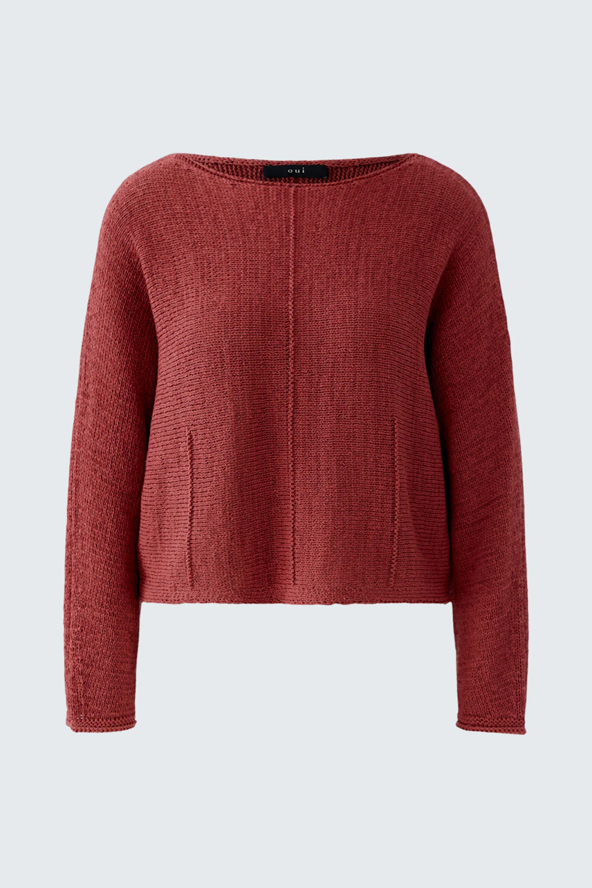 Roter Damen-Pullover mit lässigem Schnitt und langen Ärmeln, ideal für den Alltag.