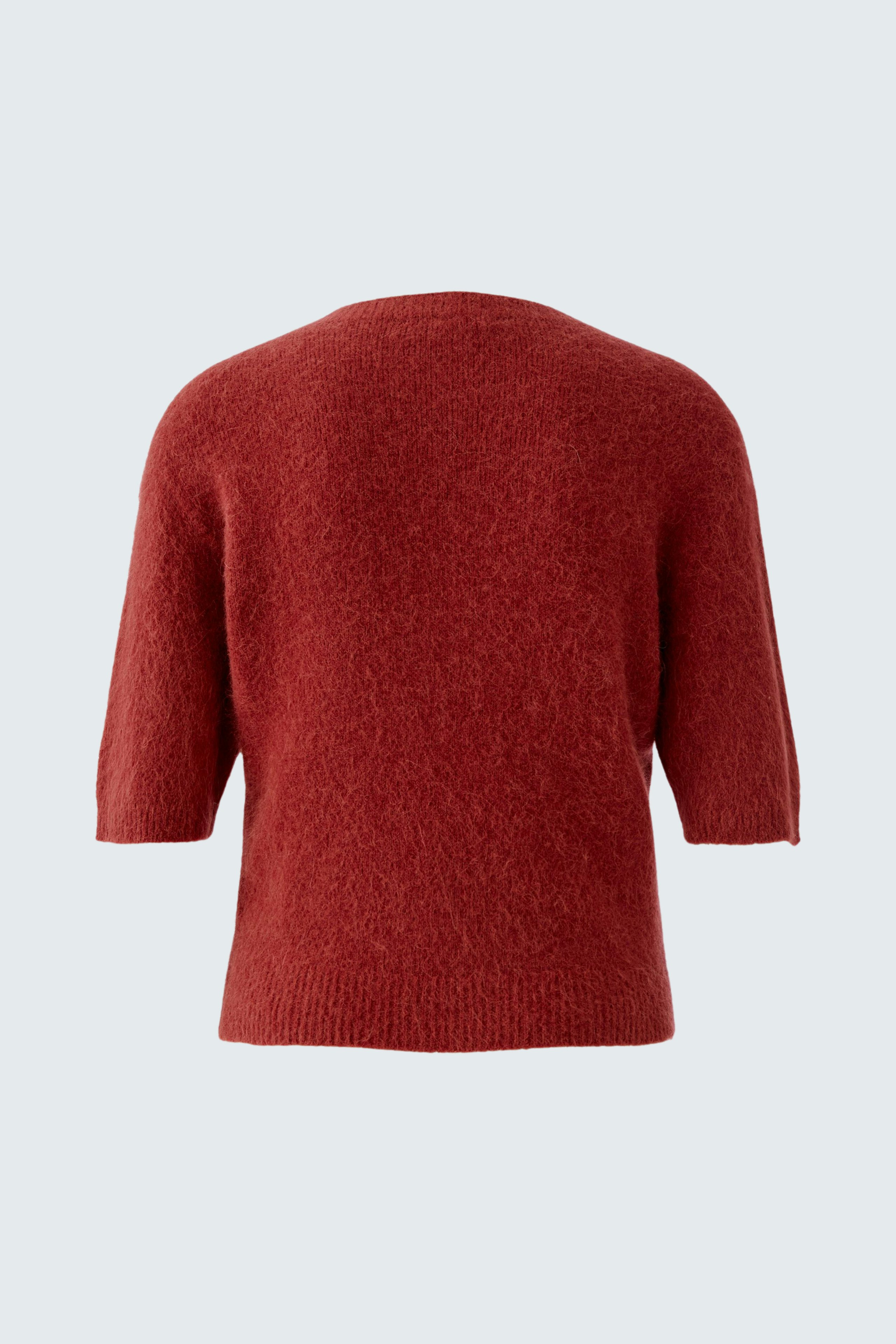 Roter Damen-Pullover mit kurzen Ärmeln, lässiger Schnitt und weichem Material.
