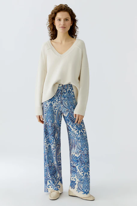 Comfortable women's joggers in a vibrant blue pattern, perfect for casual wear.