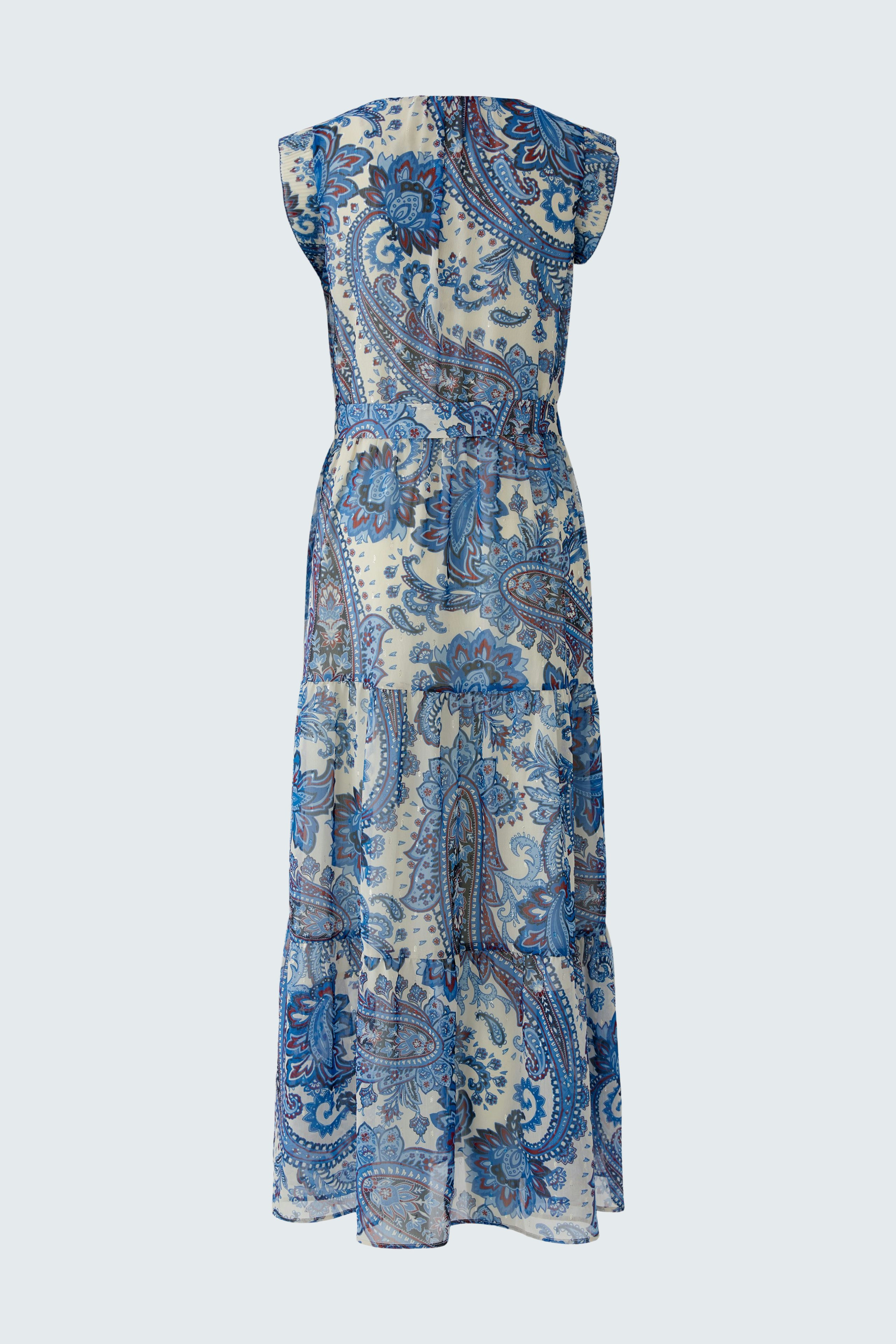 Maxi dress: A woman in a blue paisley-patterned maxi dress with a flowing silhouette.