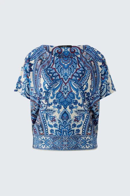 Blusenshirt: Damenoberteil mit buntem Muster, lässiger Schnitt und kurzen Ärmeln.
