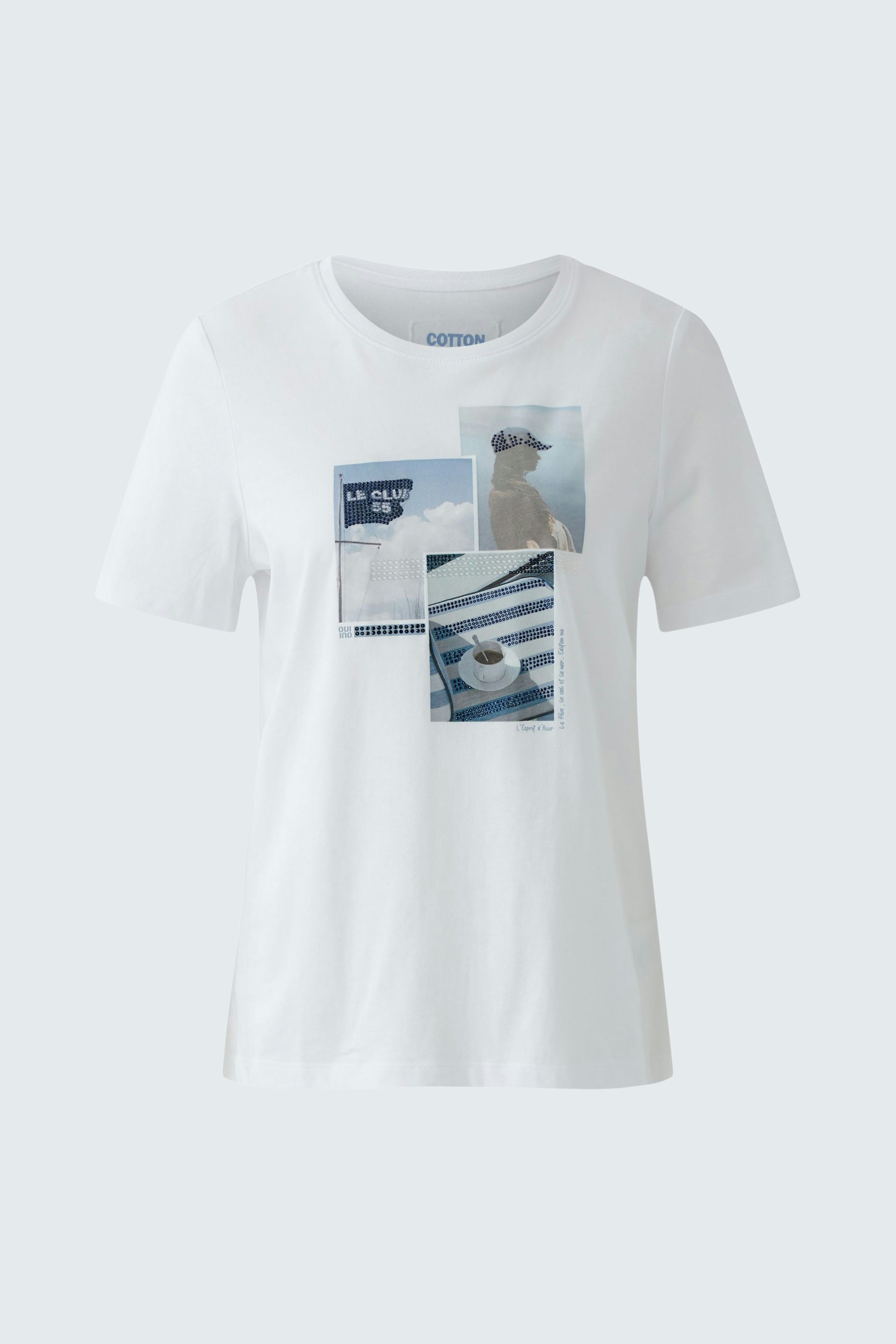 Casual women's T-shirt: White tee with graphic prints, perfect for everyday wear.