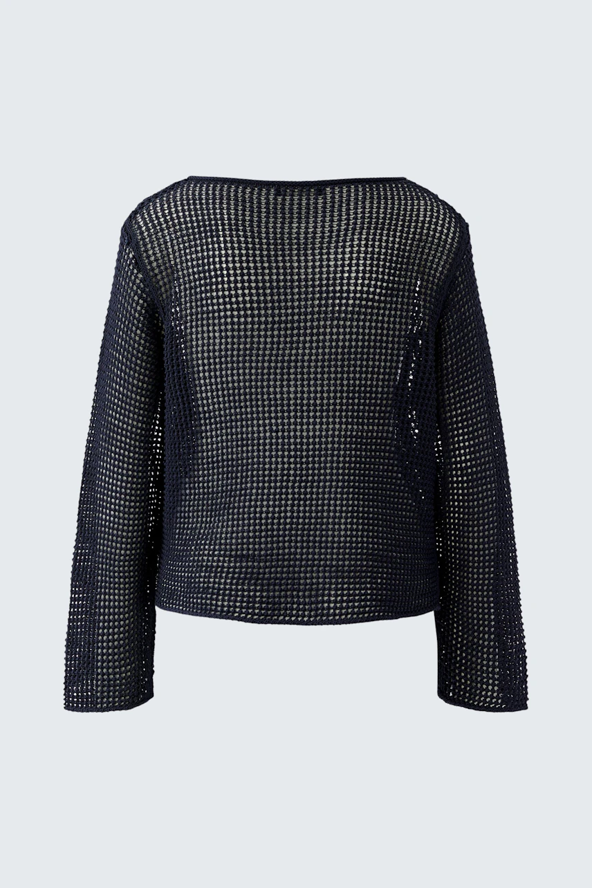 Damen-Pullover: Dunkelblauer, lockerer Strickpullover mit weitem Schnitt und langen Ärmeln.