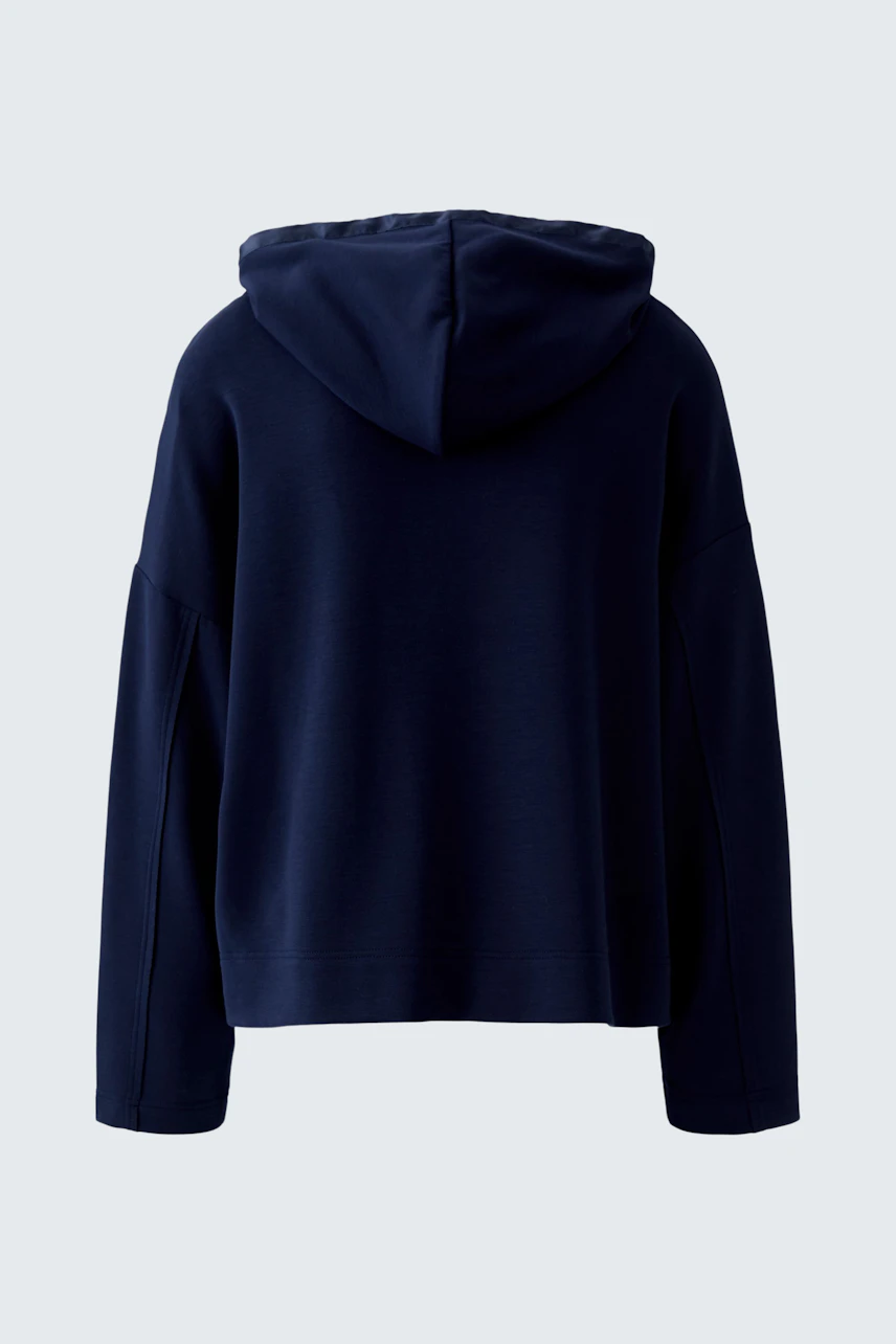 Bequemer Damen-Hoodie in Dunkelblau mit Kapuze, lässiger Schnitt und weichem Material.