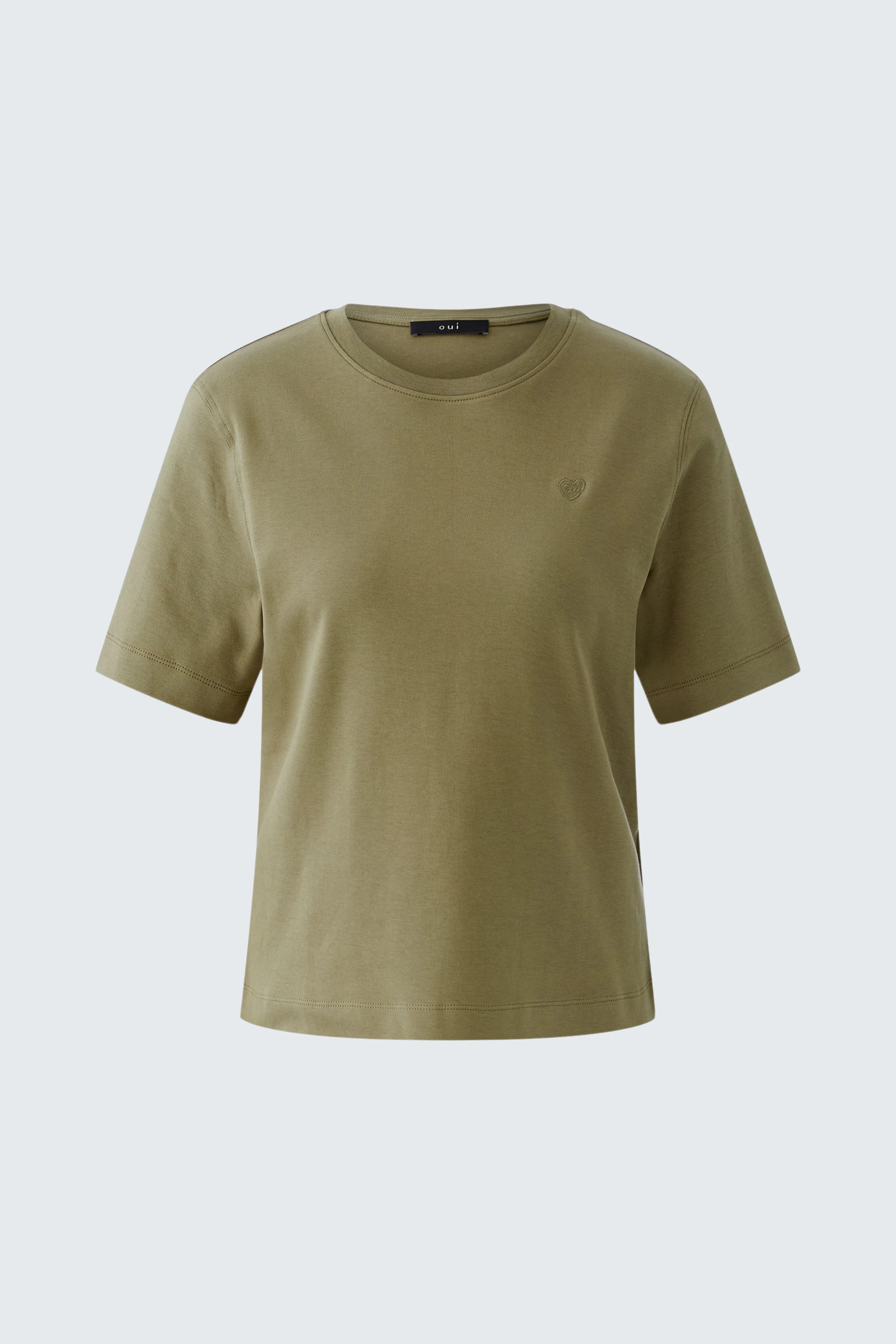 Casual women's T-shirt in olive green, featuring a relaxed fit and short sleeves.