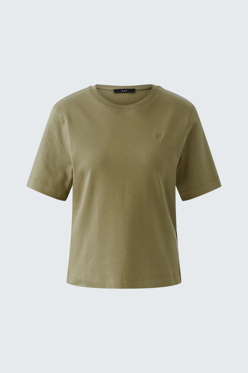 Bequemes Damen-T-Shirt: olivgrünes, lässiges T-Shirt mit Rundhalsausschnitt.