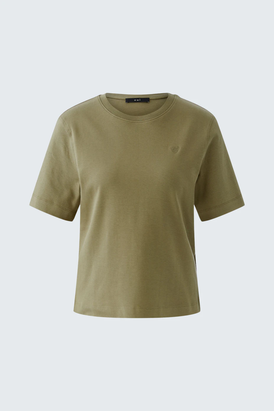 Bequemes Damen-T-Shirt: olivgrünes, lässiges T-Shirt mit Rundhalsausschnitt.