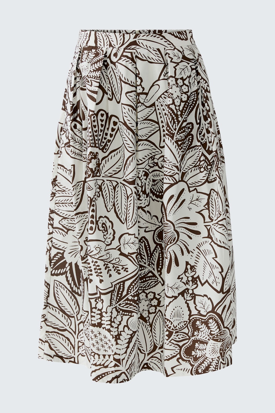 Faltenrock mit floralem Muster in Weiß und Braun, lässig geschnitten, ideal für den Alltag.