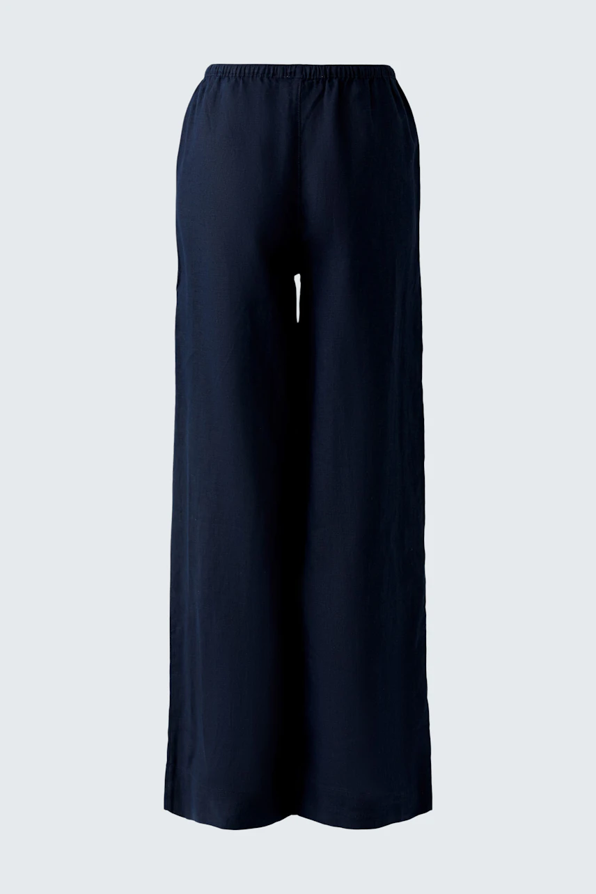 Navy Marlene trousers: Wide-leg design, perfect for a relaxed yet stylish look. No model shown.