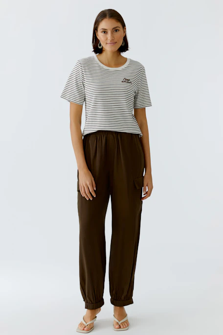 T-Shirt - darkbrown offwhite