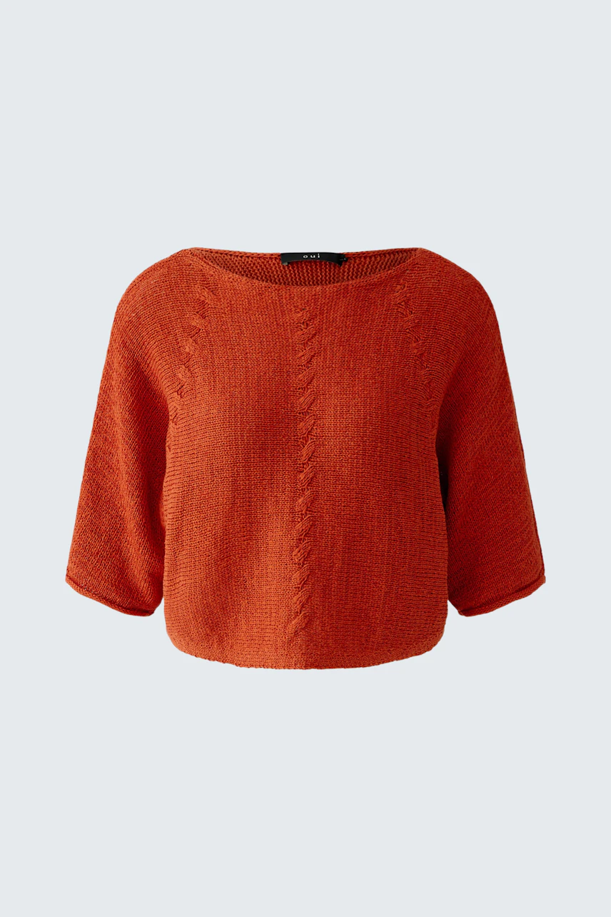 Casual women's pullover in vibrant orange with a relaxed fit and wide sleeves.