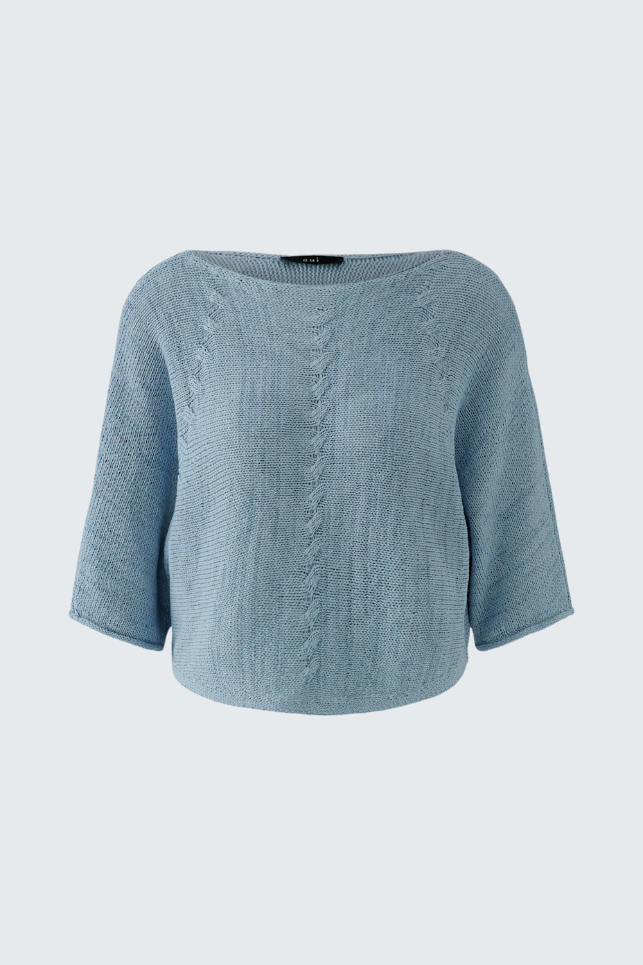 Bequemer Damen-Pullover in sanftem Blau mit lässigem Schnitt und feiner Struktur.