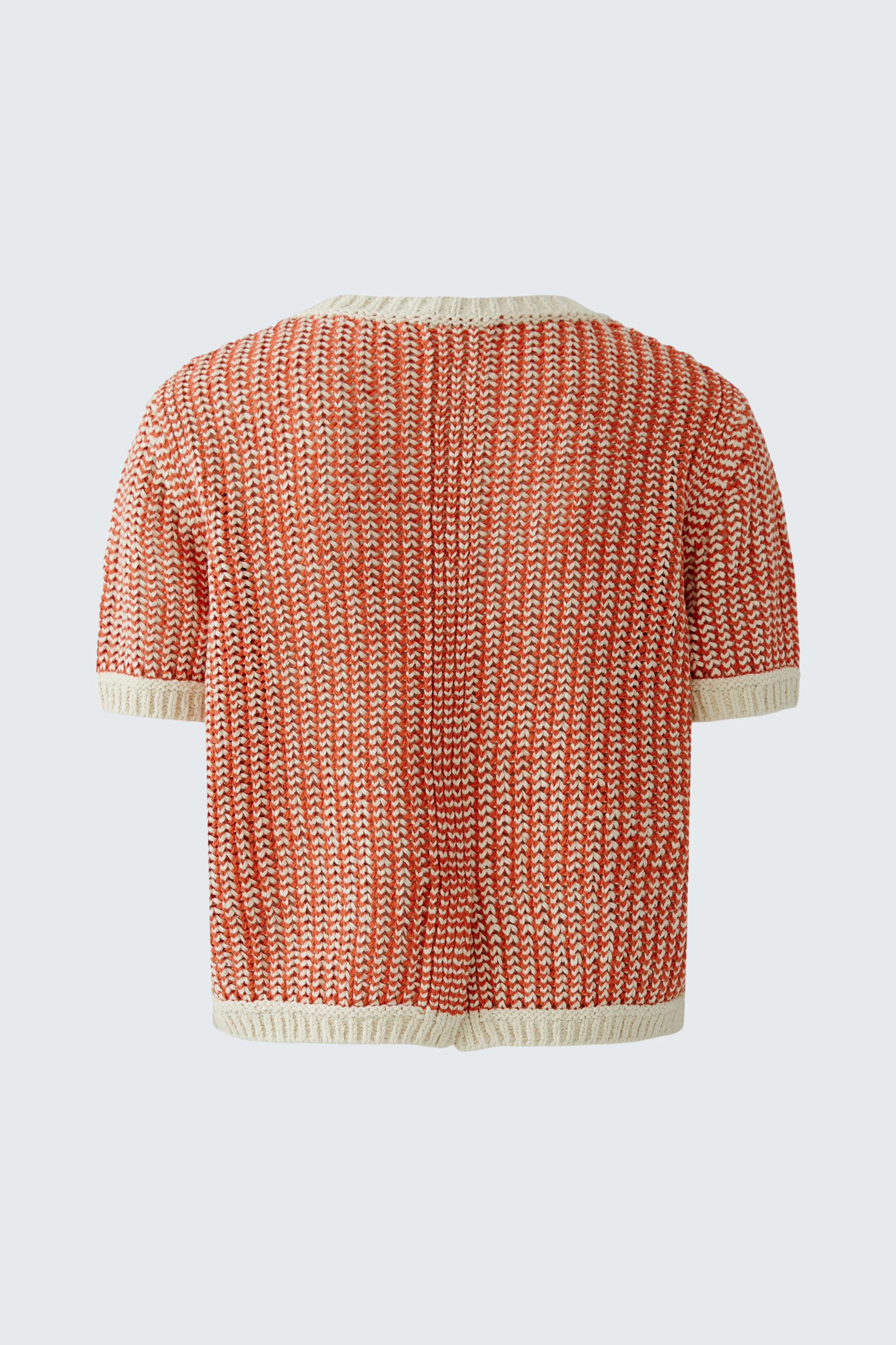 Casual women's pullover: Short-sleeved, textured design in orange with cream trim, perfect for everyday wear.