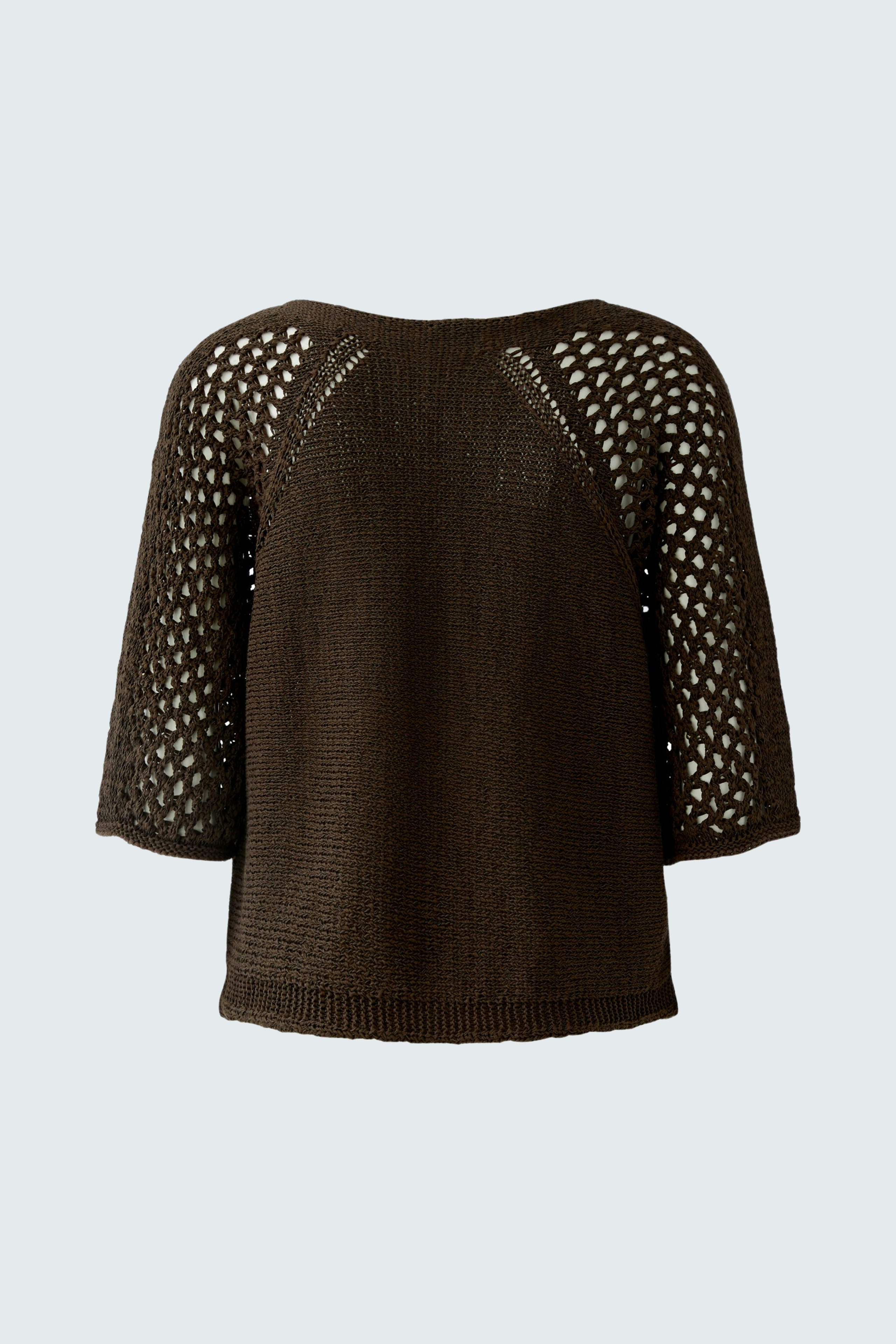 Damen-Pullover in Braun mit luftigen, offenen Ärmeln und lässigem Schnitt.