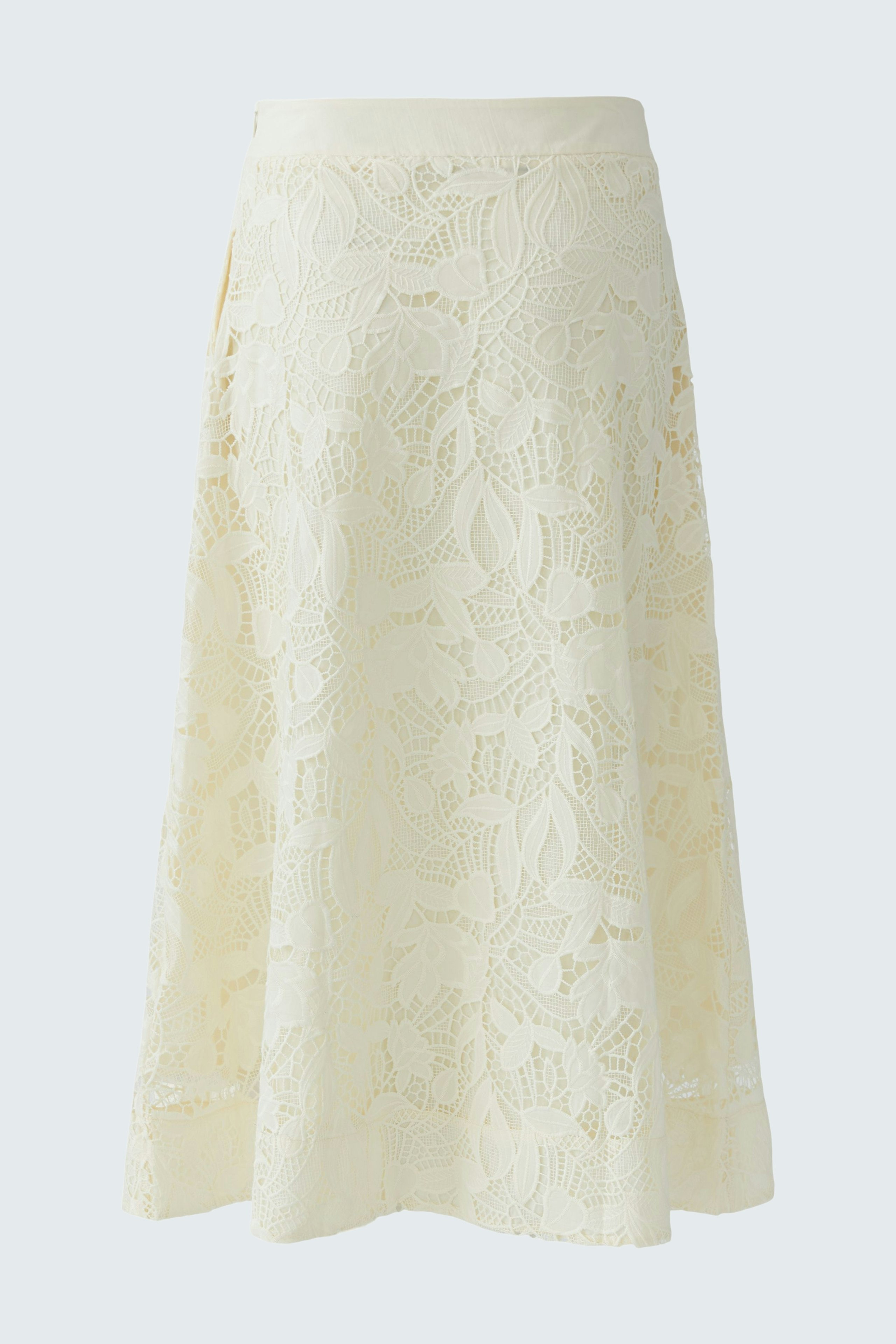 A-Linien-Rock in hellem Gelb mit floralem Muster, ideal für den Alltag.