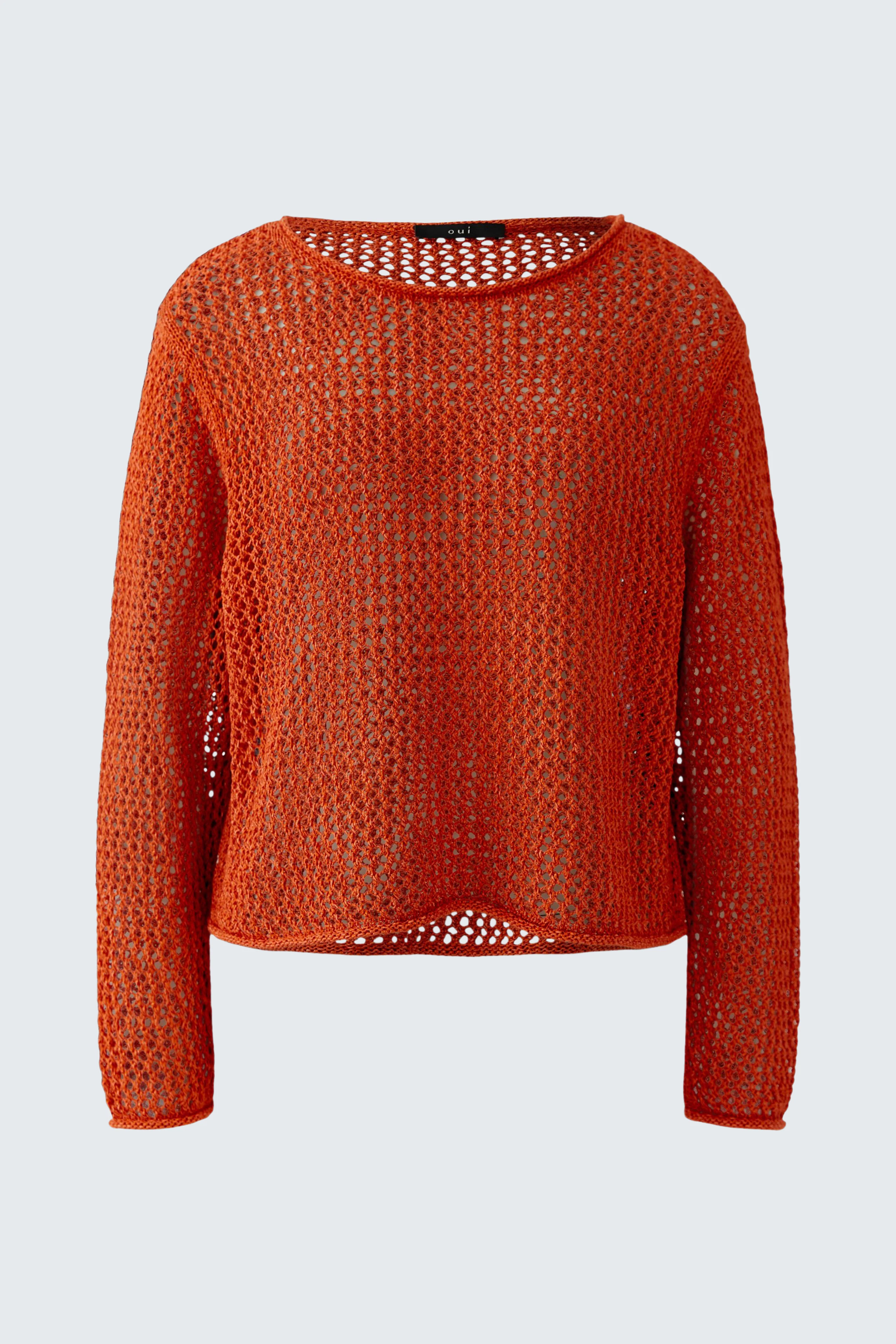 Luftiger Damen-Pullover in leuchtendem Orange mit weitem Schnitt und Rundhalsausschnitt.