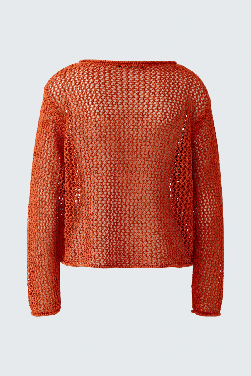 Luftiger Damen-Pullover in leuchtendem Orange, ideal für den Sommer. Perfekt für einen lässigen Look.