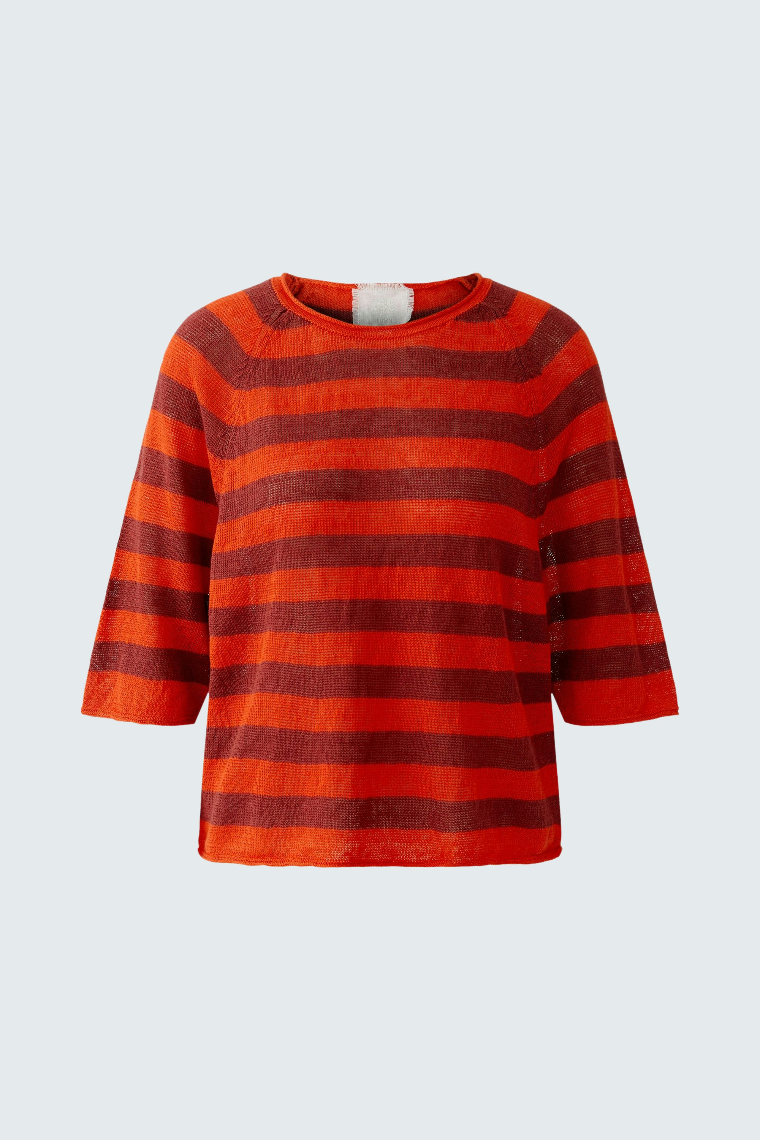 Lässiger Damen-Pullover in rot mit breiten Streifen, ideal für entspannte Outfits.