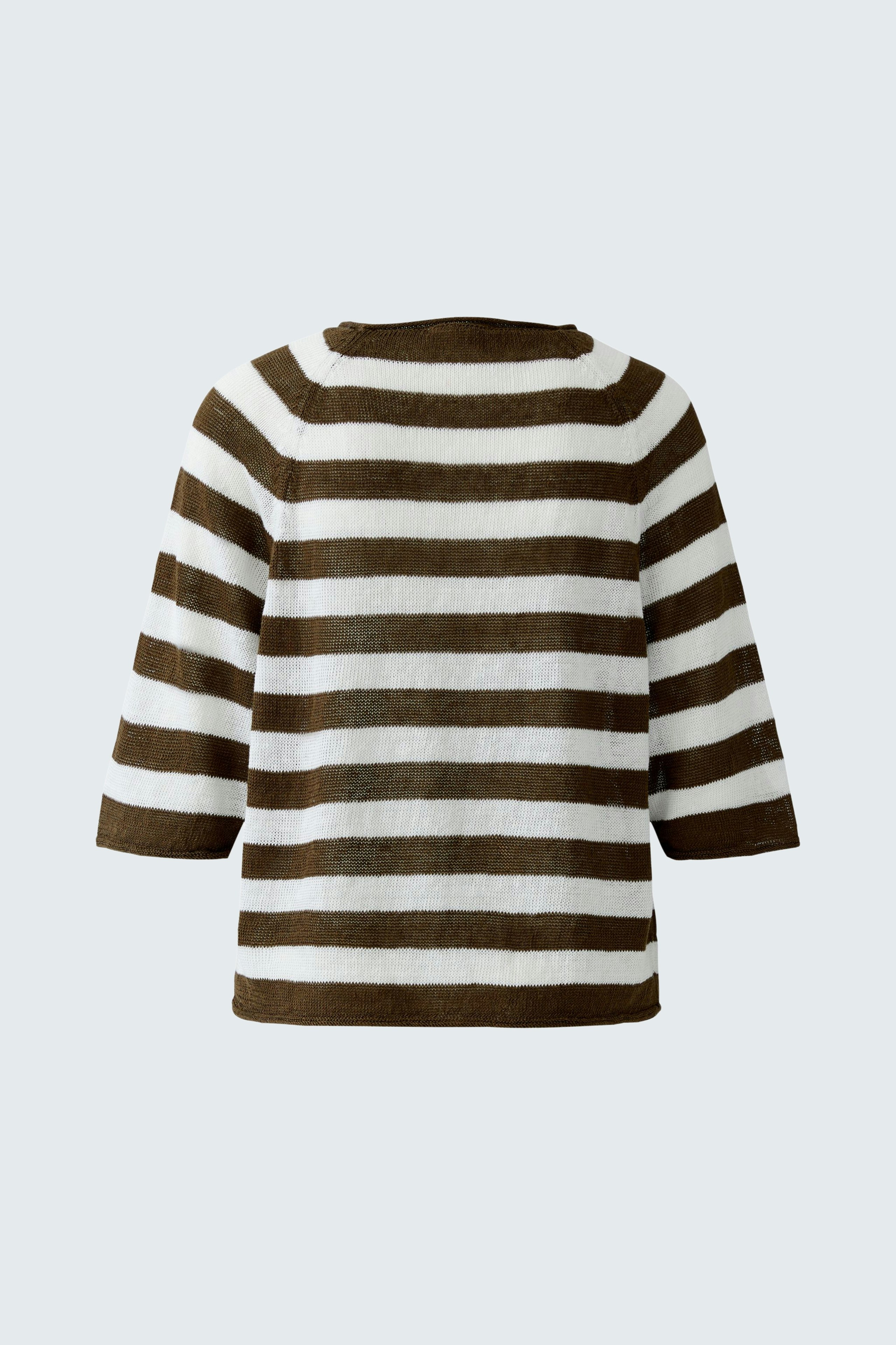 Damen-Pullover: Streifenpullover in Braun und Weiß mit lässigem Schnitt und 3/4-Ärmeln.