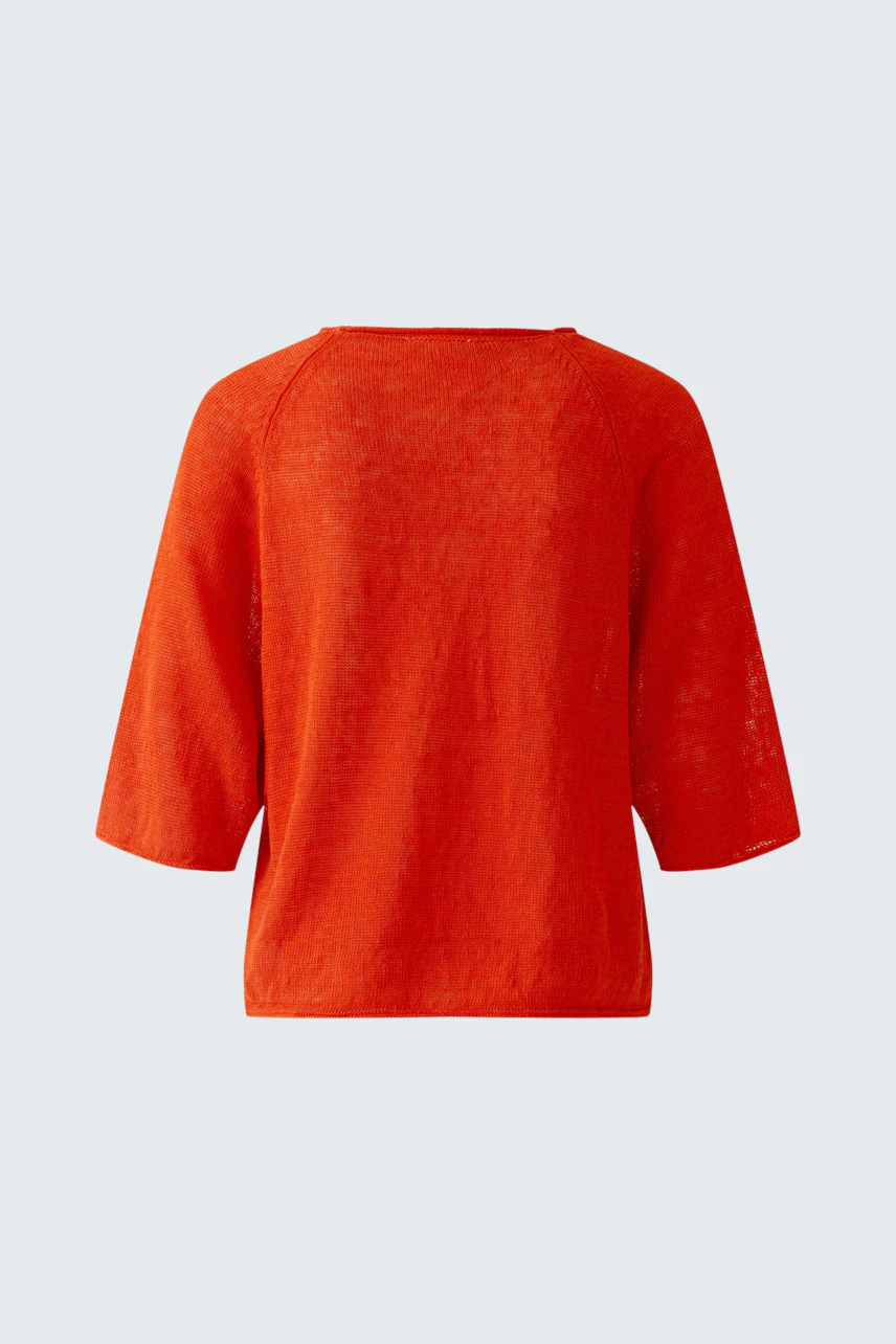 Roter Damen-Pullover: Lockerer Schnitt mit 3/4-Ärmeln, ideal für lässige Outfits.