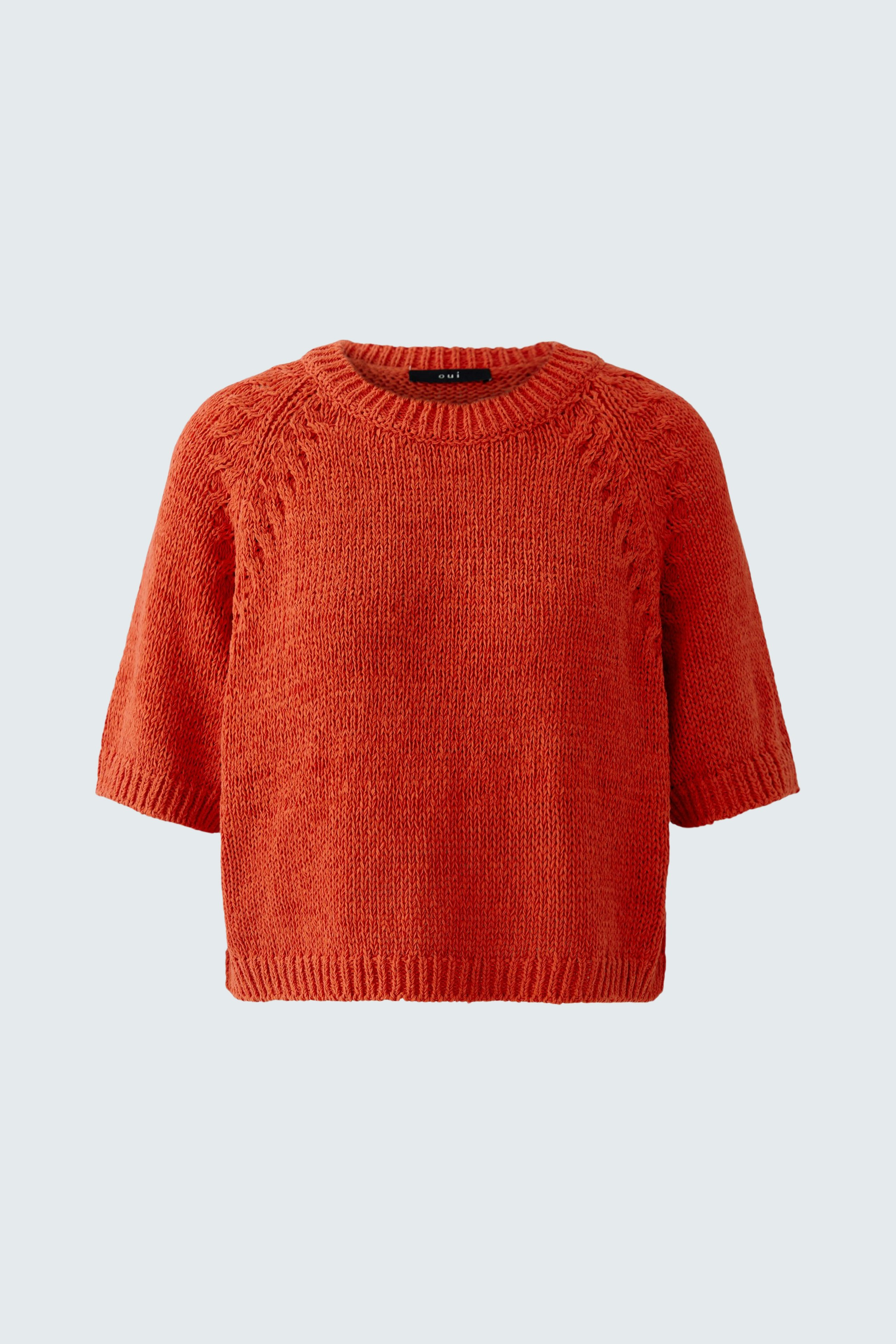 Roter Damen-Pullover mit kurzen Ärmeln und lässigem Schnitt, ideal für entspannte Outfits.