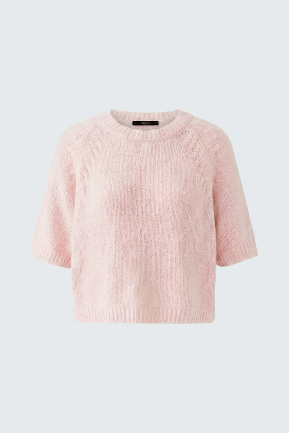 Soft pink pullover: Cozy, short-sleeve design perfect for casual wear.