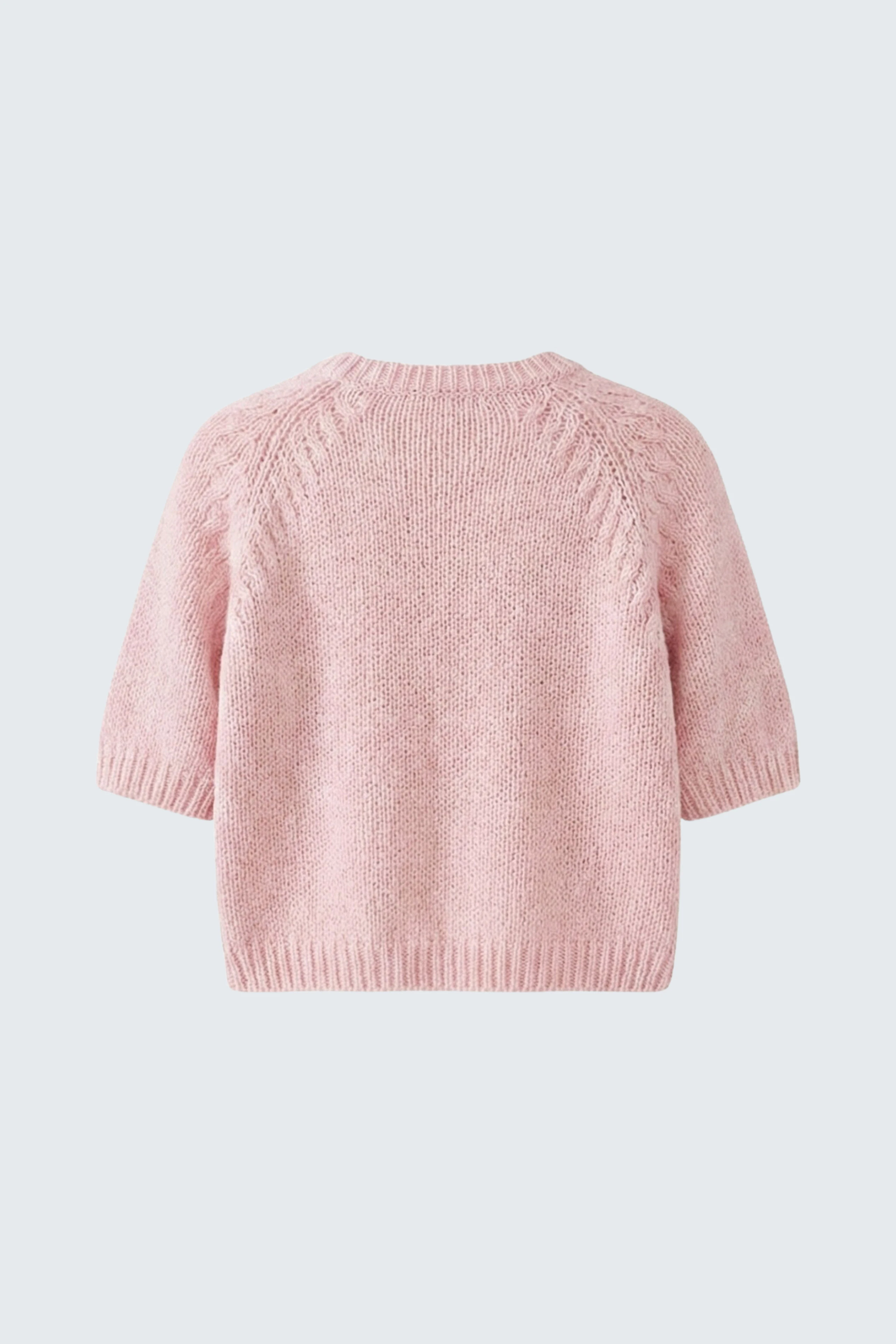 Rosa Damen-Pullover: Weicher Strickpullover mit kurzen Ärmeln, ideal für lässige Outfits.