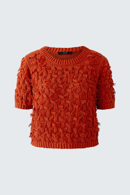 Casual women's pullover: Short-sleeved, textured orange design with a relaxed fit.