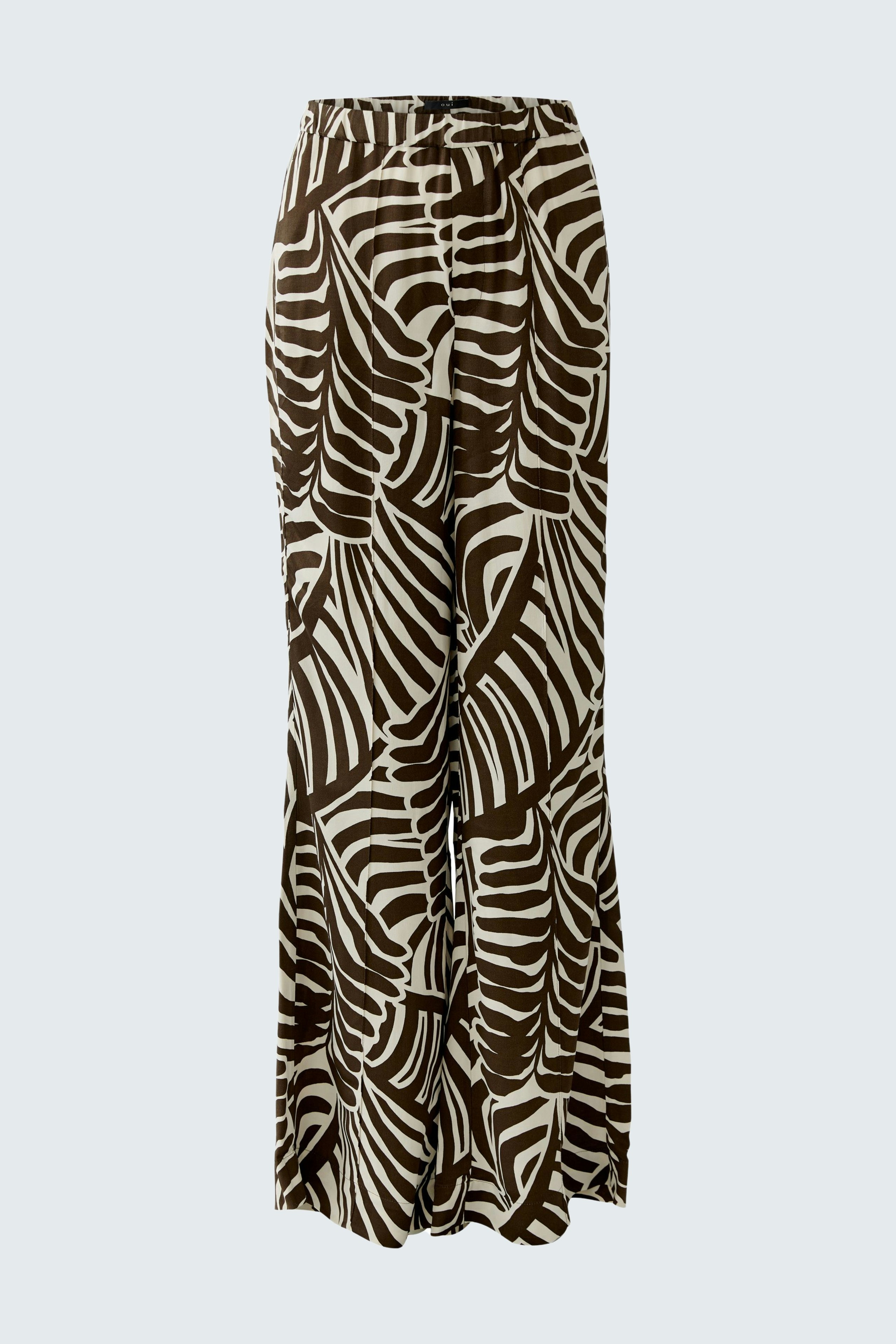 Bequeme Damen-Hose mit auffälligem Muster in Braun und Beige, ideal für lässige Outfits.