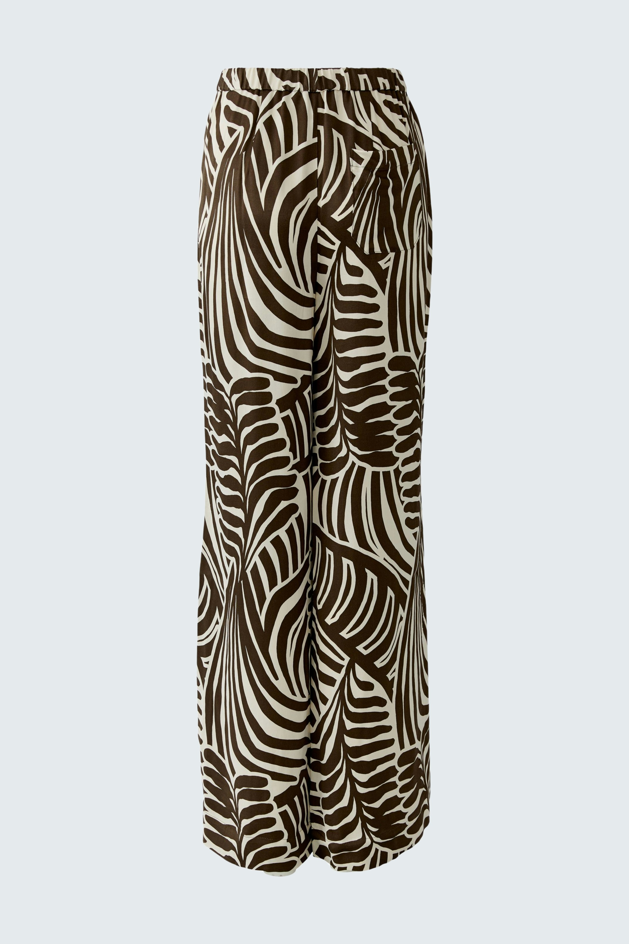 Lässige Damen-Hose mit auffälligem Muster in Braun und Beige, ideal für den Alltag.