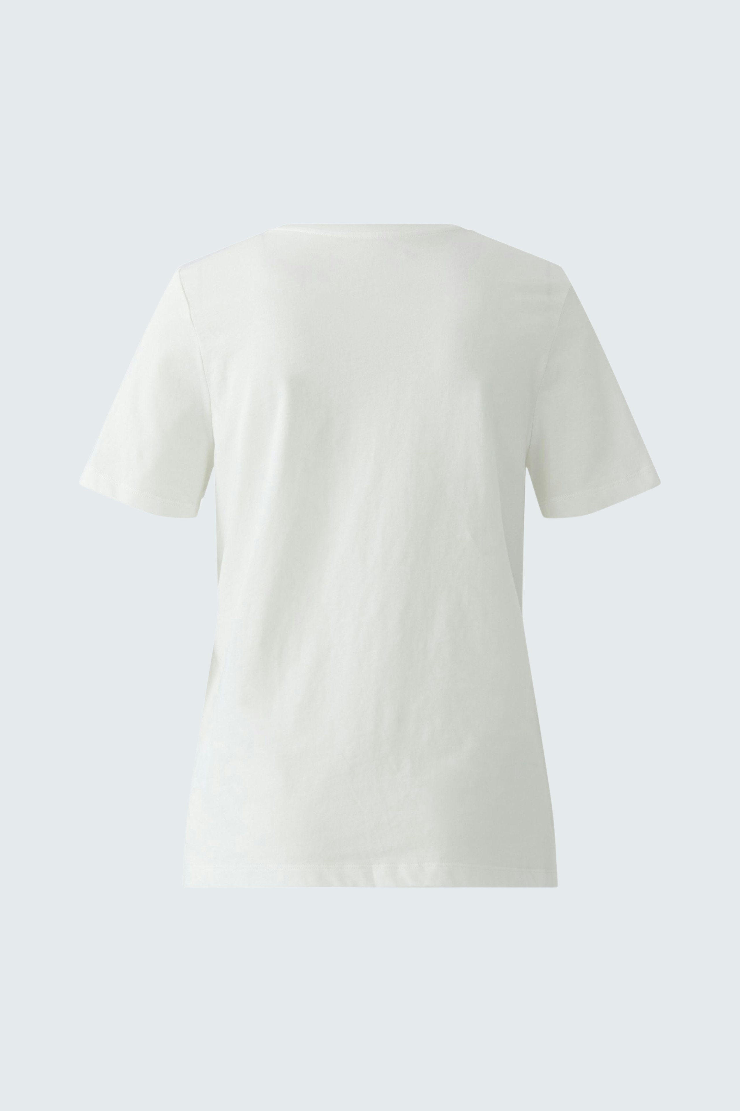 Weißes Damen-T-Shirt mit kurzen Ärmeln, lässiger Schnitt und weichem Material.