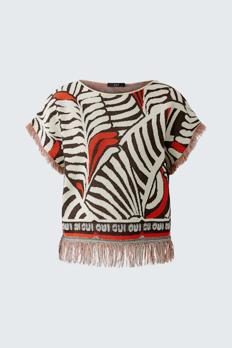 Damen-Pullover mit auffälligem Zebra-Muster und Fransen, lässig und modern.