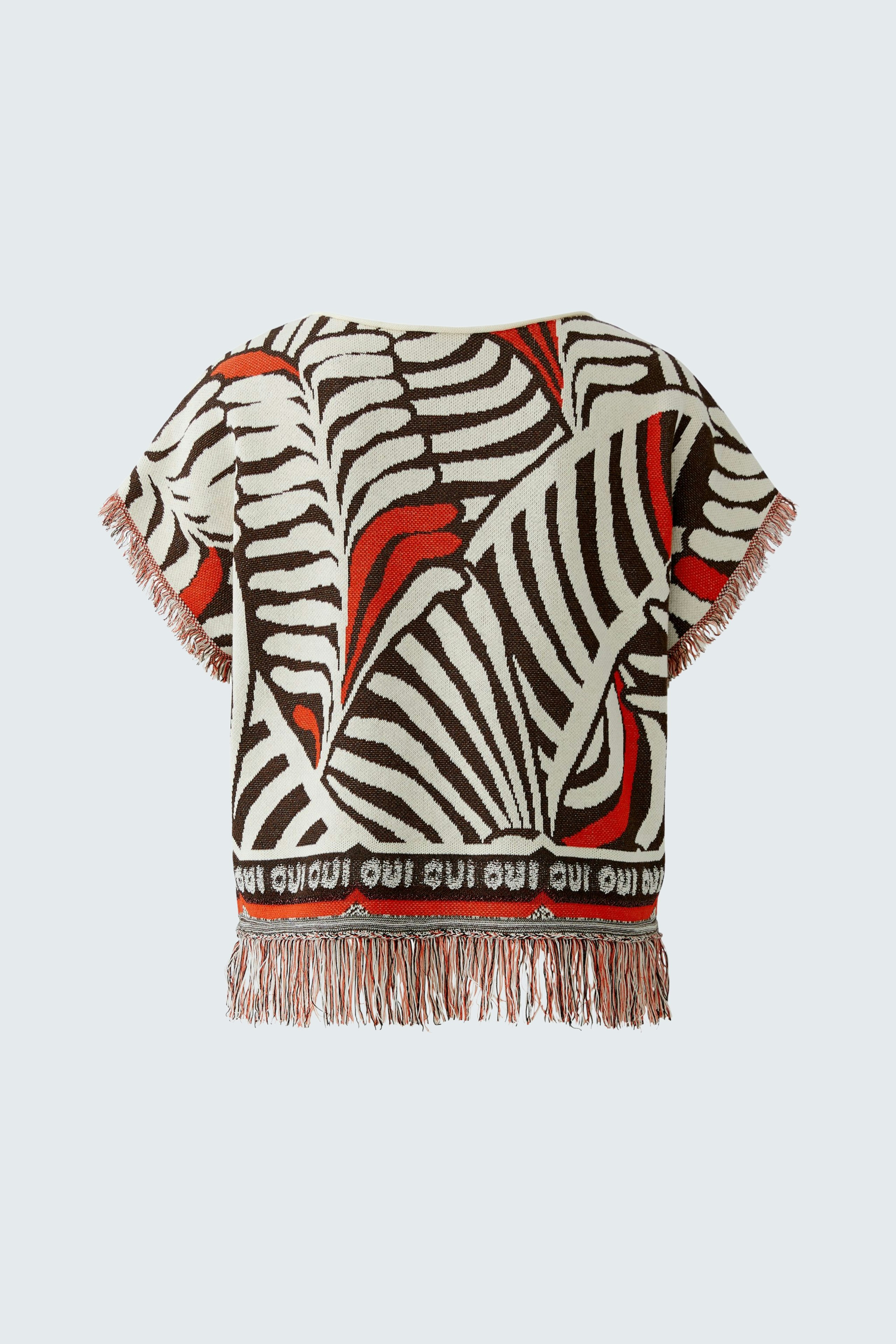 Damen-Pullover mit auffälligem Muster und Fransen, lässig und bequem für jeden Anlass.