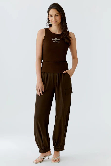 Braunes Damen-Tank Top mit Schriftzug "UN ESPRESSO PER FAVORE".
