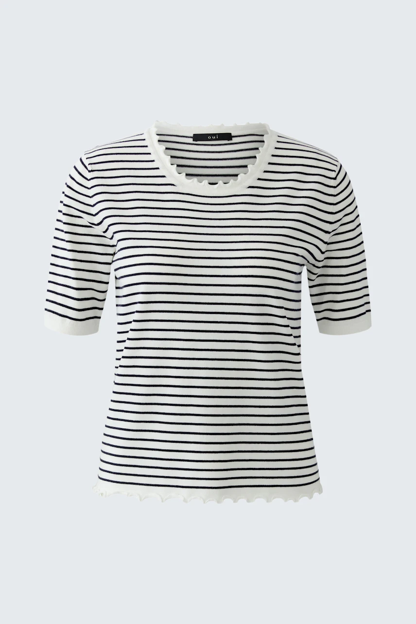 Casual women's pullover: Short-sleeved striped pullover with scalloped edges, perfect for everyday wear.