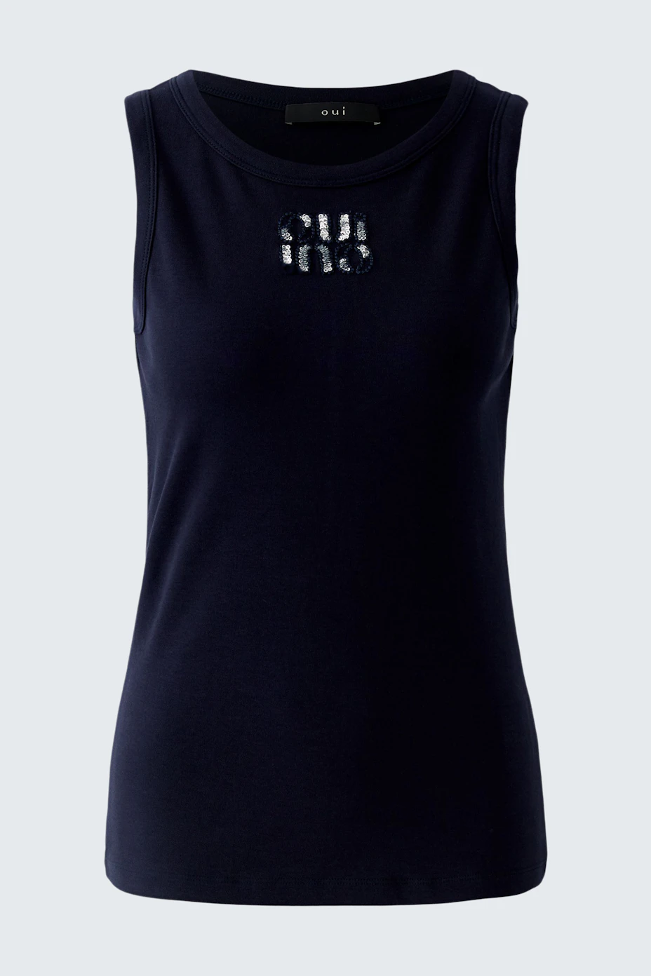 Bequemes Damen-Tank Top in Dunkelblau mit modernem Design und Rundhalsausschnitt.