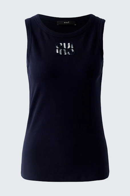 Bequemes Damen-Tank Top in Dunkelblau mit modernem Design und Rundhalsausschnitt.