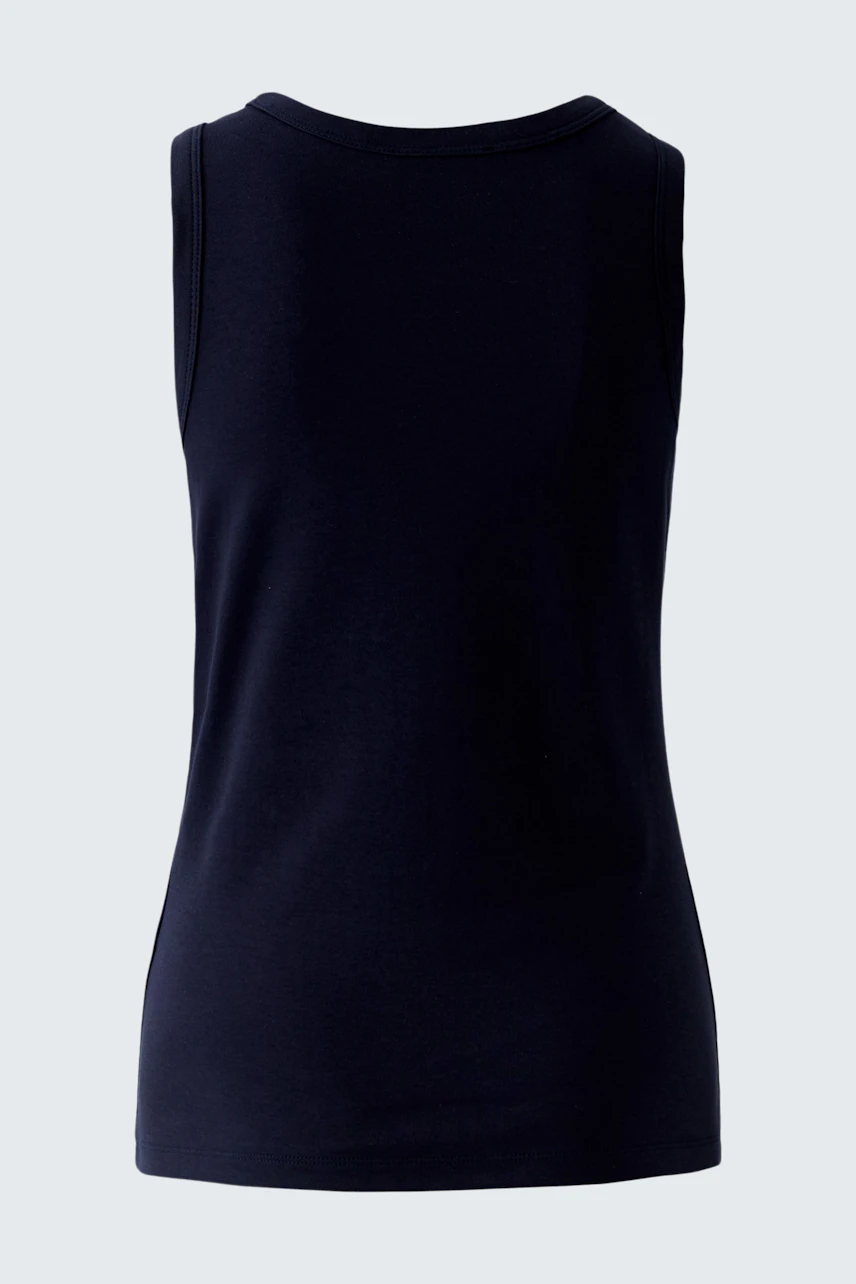 Classic women's tank top in black, shown from the back. Simple and versatile for everyday wear.