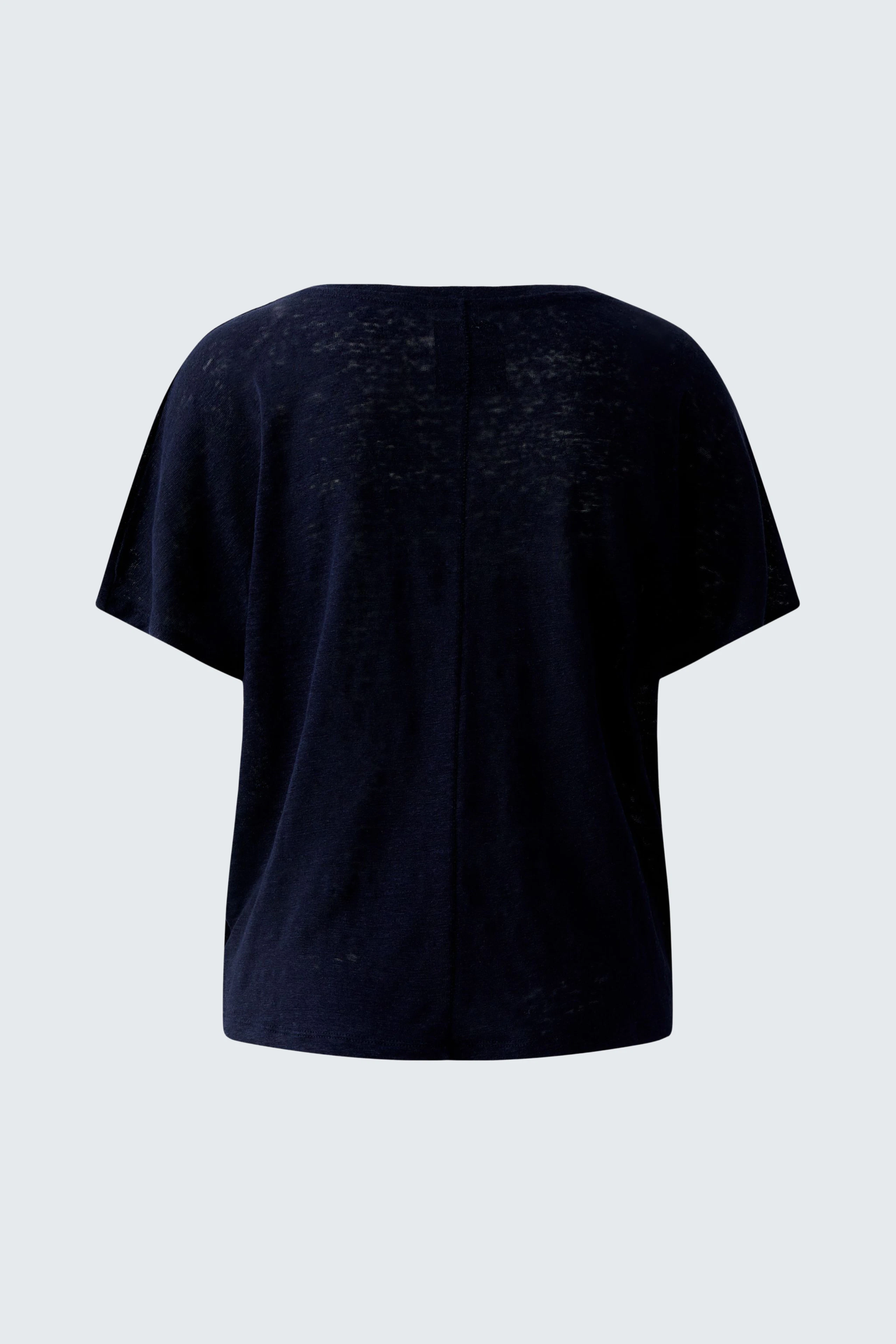 Schlichtes Damen-T-Shirt: Schwarzes T-Shirt ohne Aufdruck, Rückansicht, lässiger Schnitt.