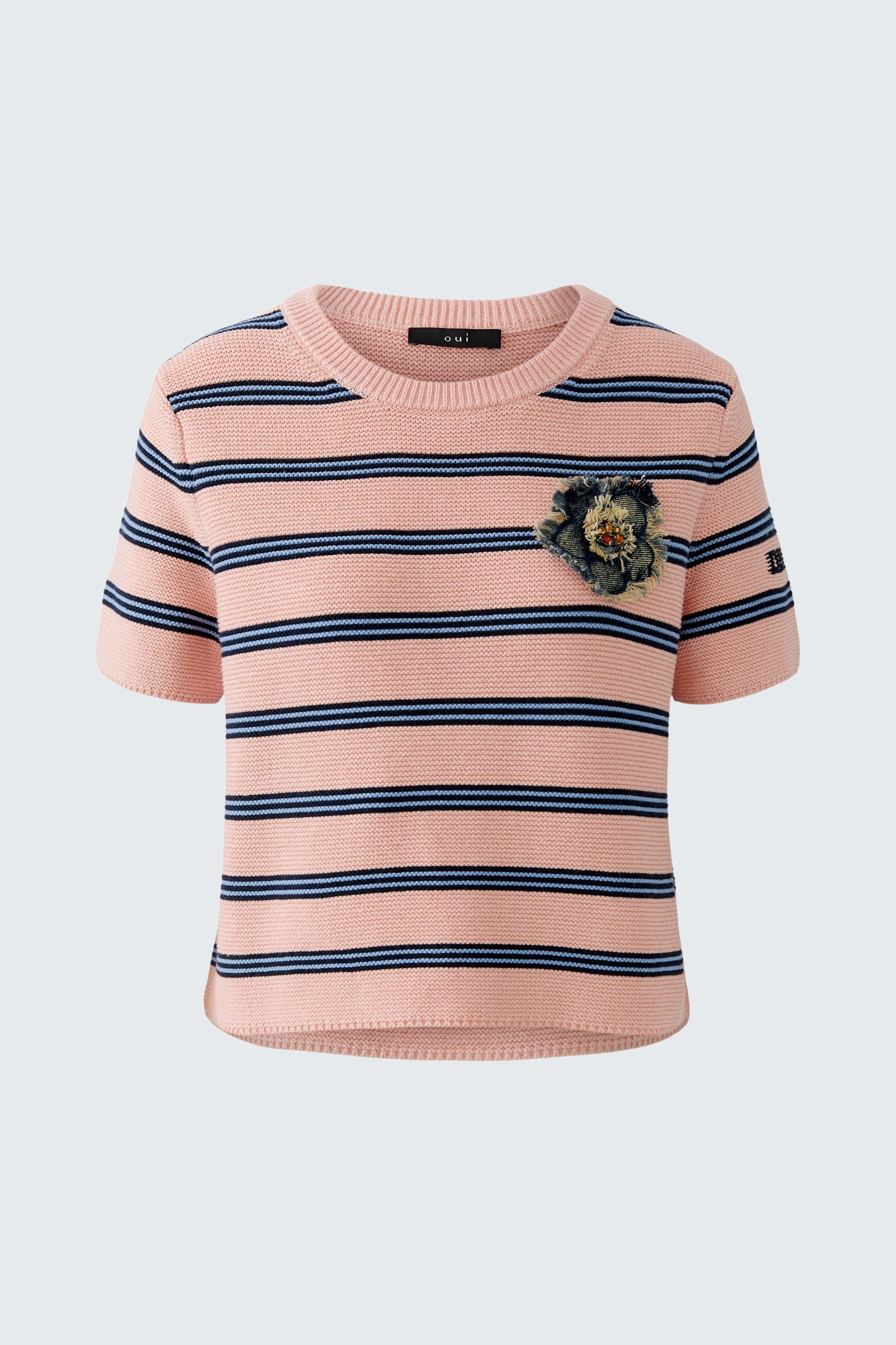 Bequemer Damen-Pullover in Rosa mit Streifen und Löwenmotiv, ideal für lässige Outfits.