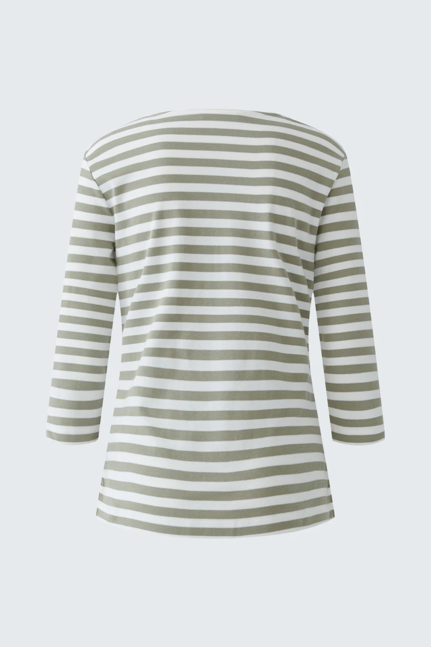 Gestreiftes Damen-T-Shirt: Weiß-grüne Streifen, lässiger Schnitt, ideal für Freizeit und Alltag.