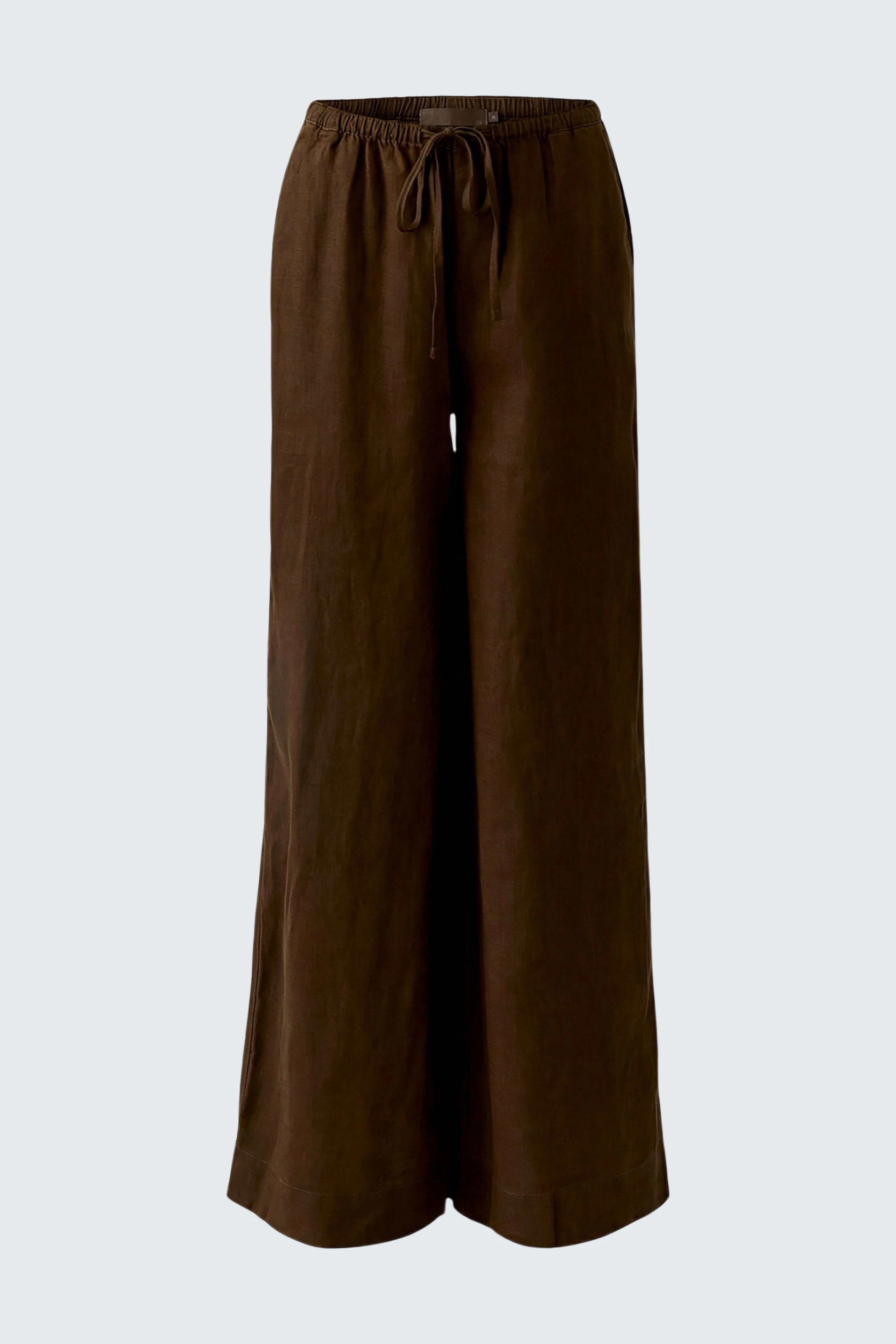Braune Marlenehose aus Leinen, locker geschnitten, ohne Model, ideal für lässige Outfits.