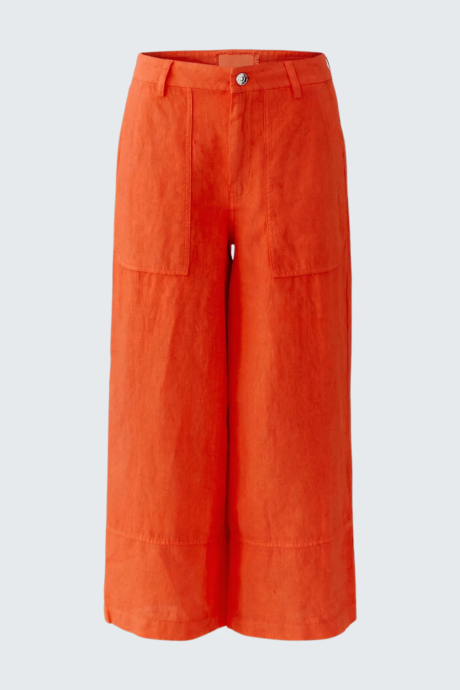 Leuchtend orange Hose: Weite, knöchellange Damenhose aus leichtem Stoff, ideal für sommerliche Tage.