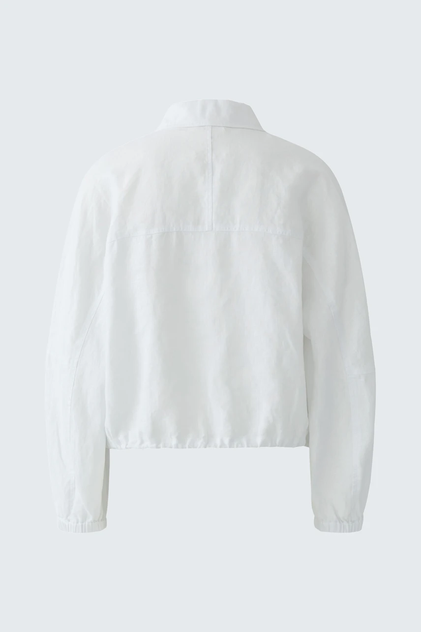 White blouson jacket: Simple design with a relaxed fit, perfect for casual wear.