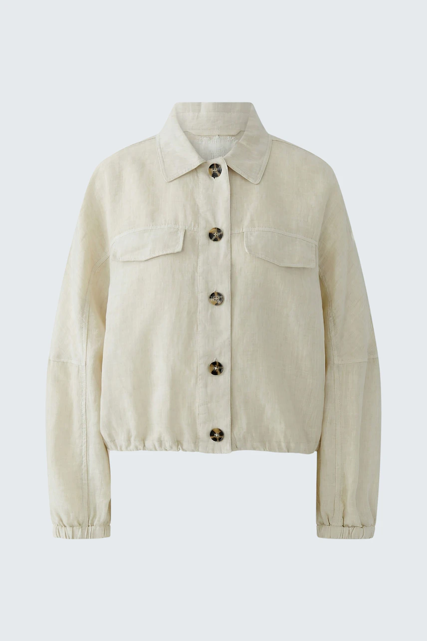 Beiger Blouson: Lässiger Schnitt mit Knopfleiste und Brusttaschen, ideal für einen entspannten Look.
