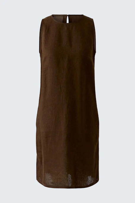 Casual A-line dress in brown, sleeveless and knee-length, perfect for everyday wear.