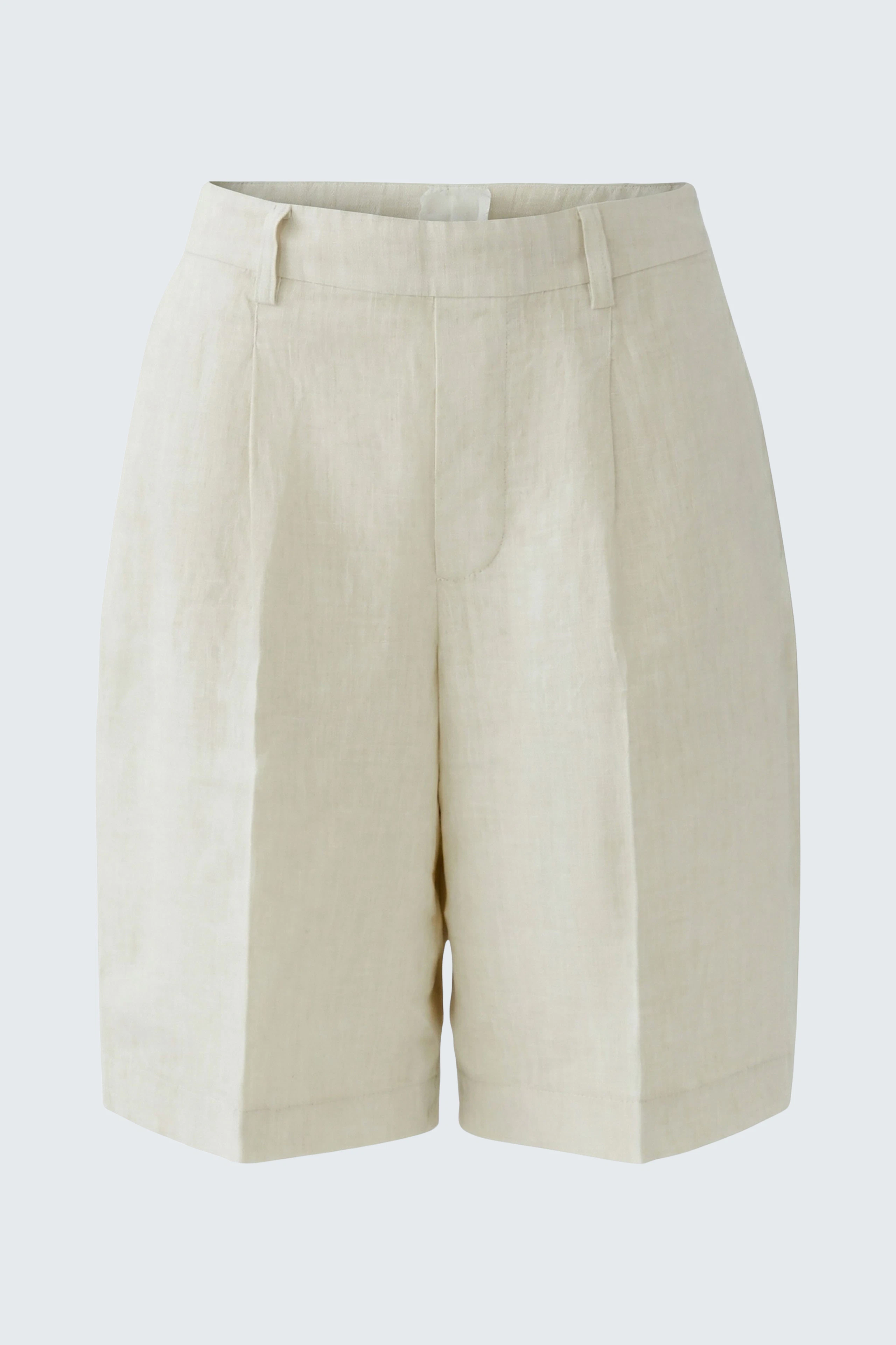 Beige Bermuda-Shorts aus Leinen, ideal für warme Tage. Zeitloses Design ohne Model im Bild.